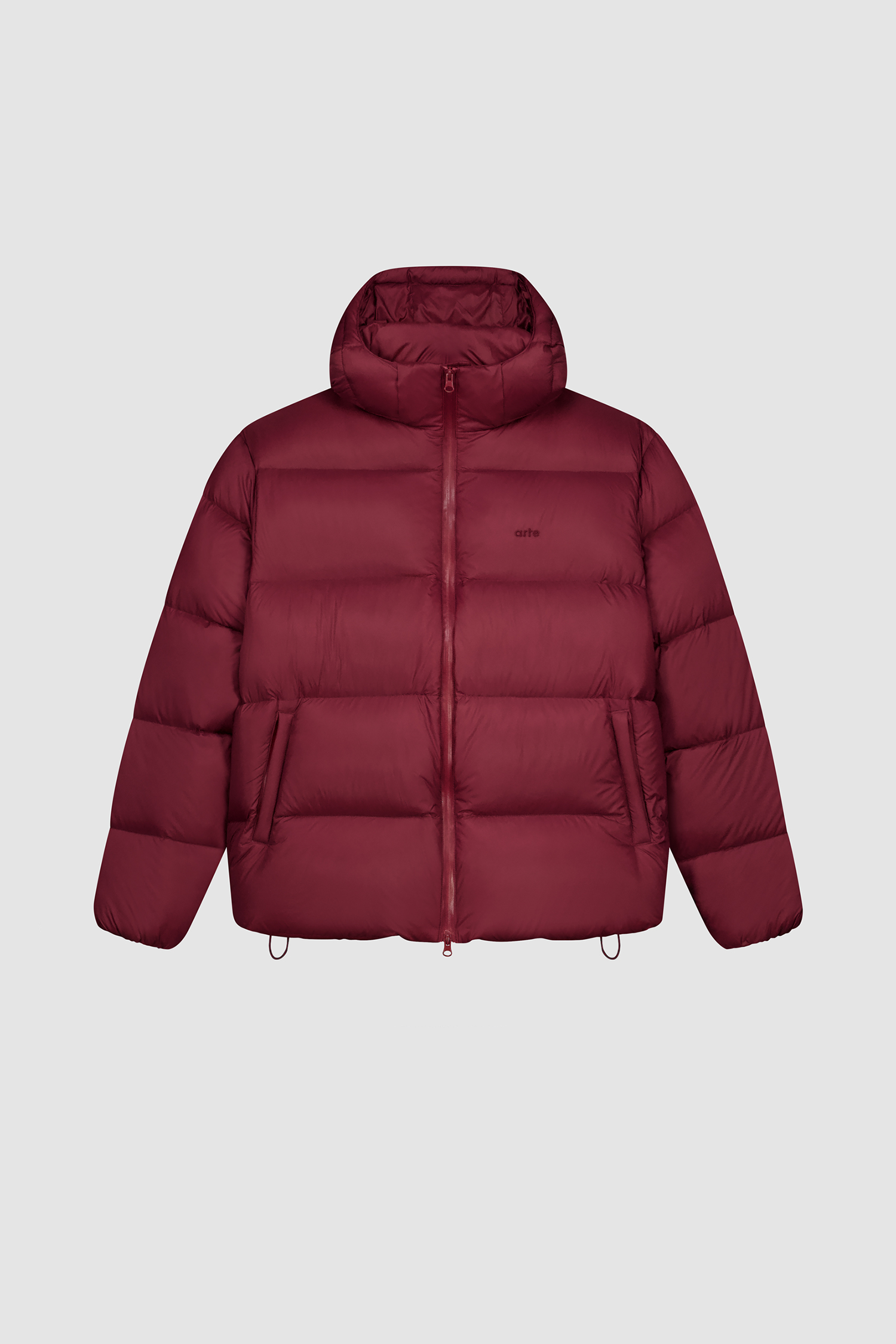 Arte Puffer Jacket in Bordeaux, front view