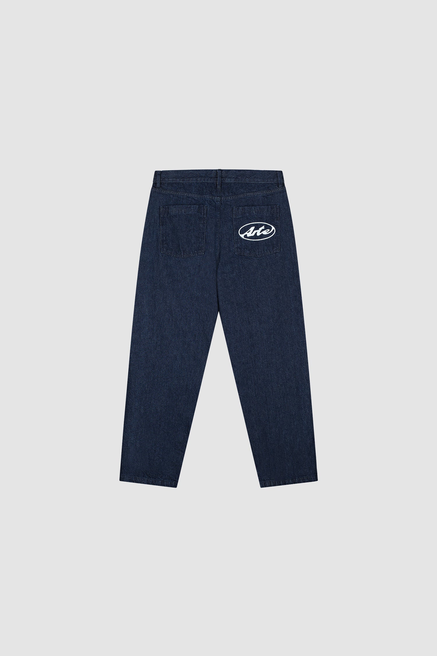 Pantalon à logo circulaire en denim brut, vue arrière