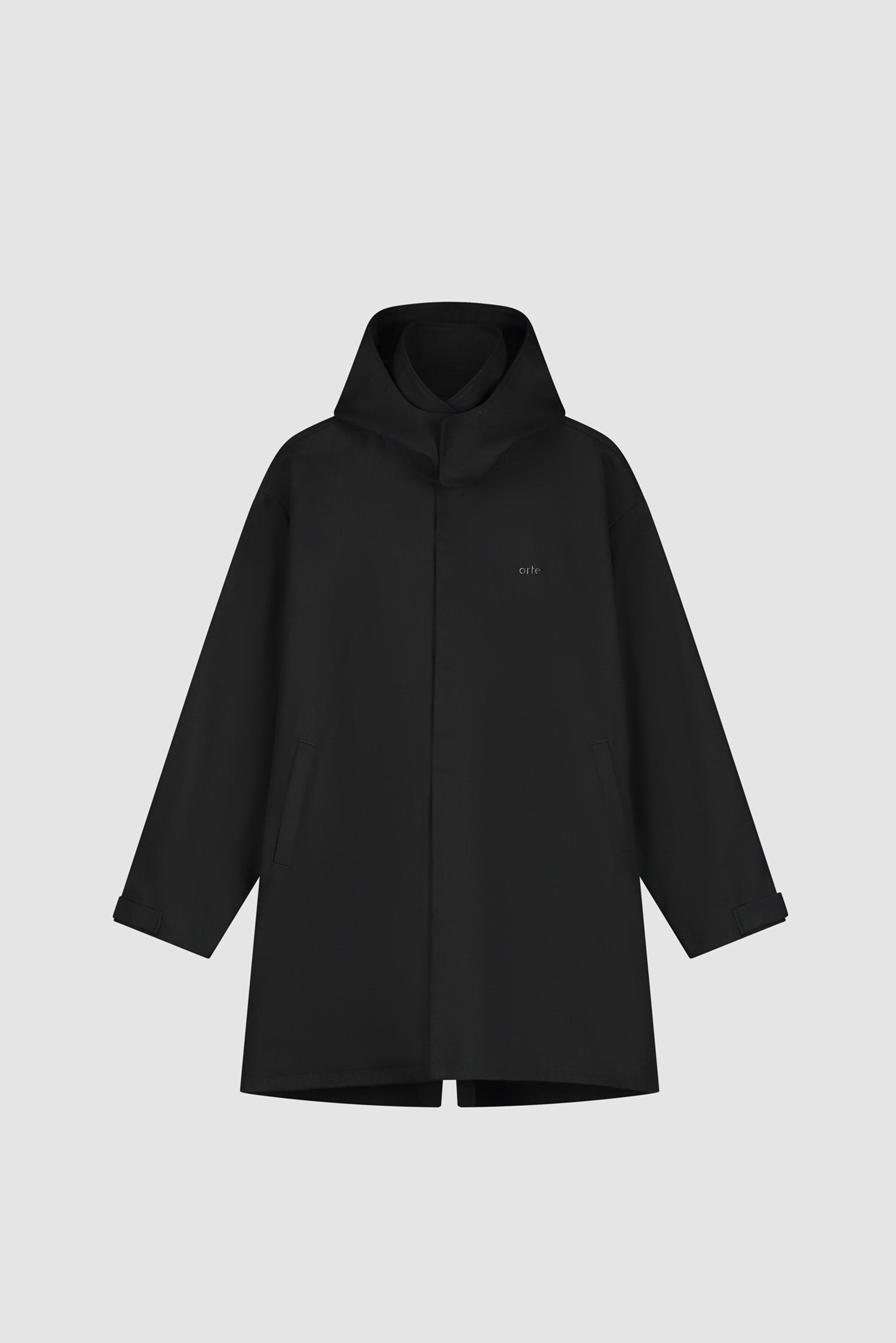 Manteau en lin noir, vue de face