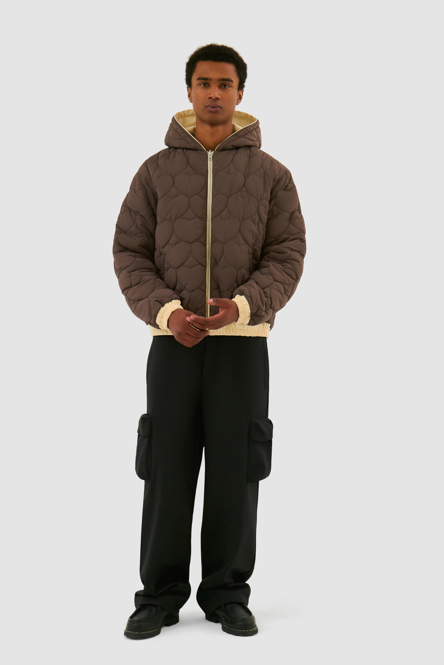 Reversible Hooded Jacket in Cream, back view