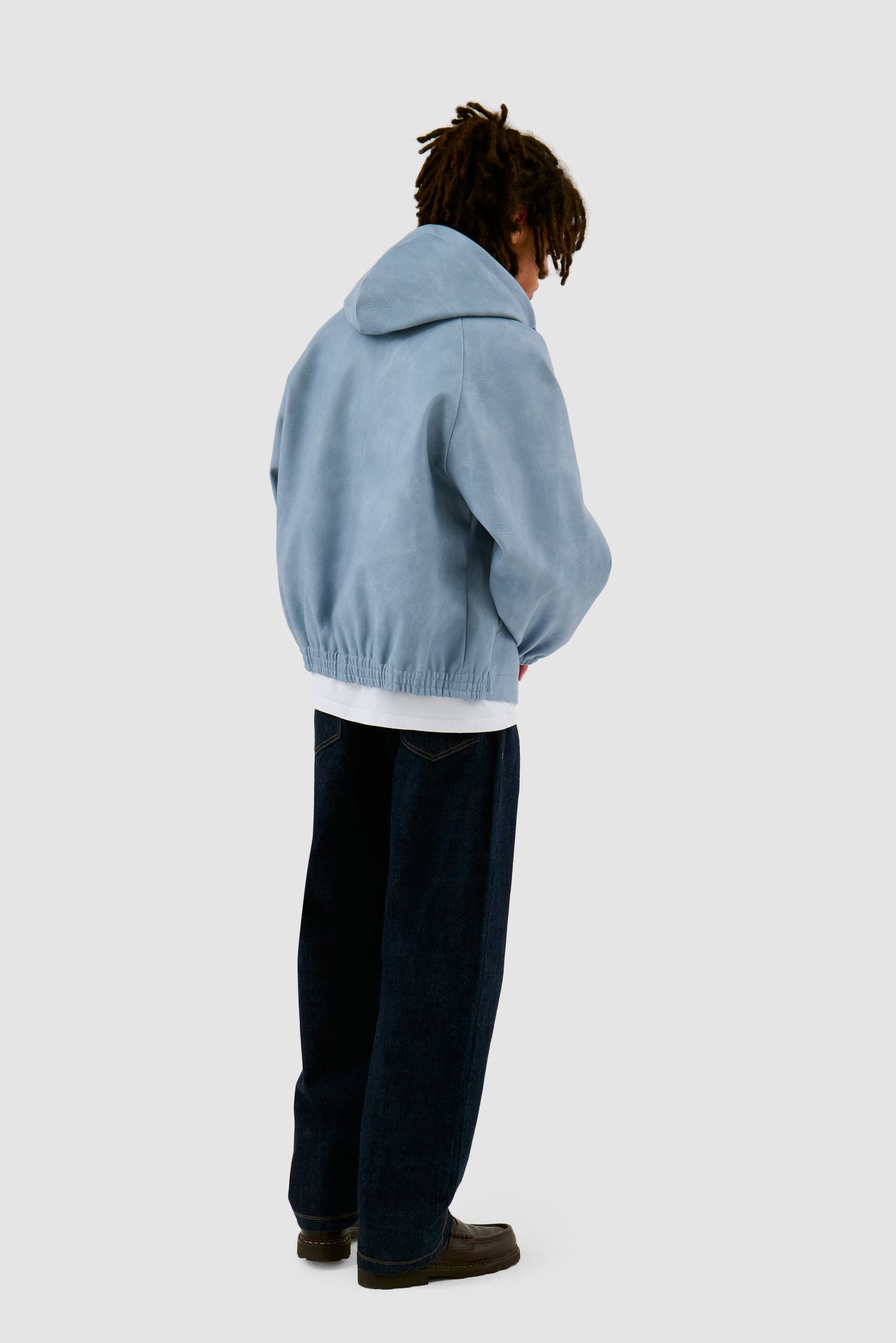 Veste en cuir à capuche - Bleue - Arte Antwerp