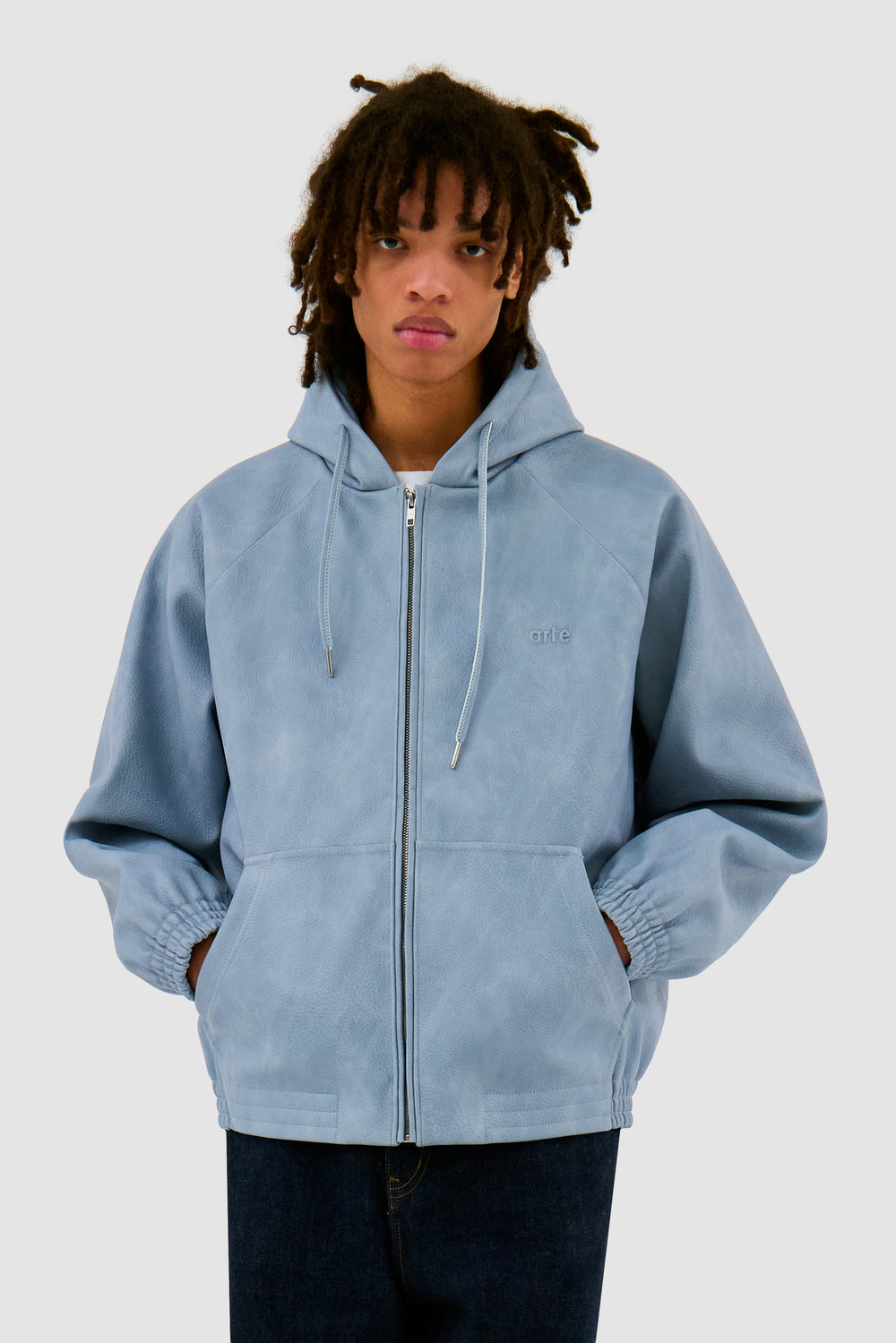 Leather Hooded Jacket - Blue - Arte Antwerp