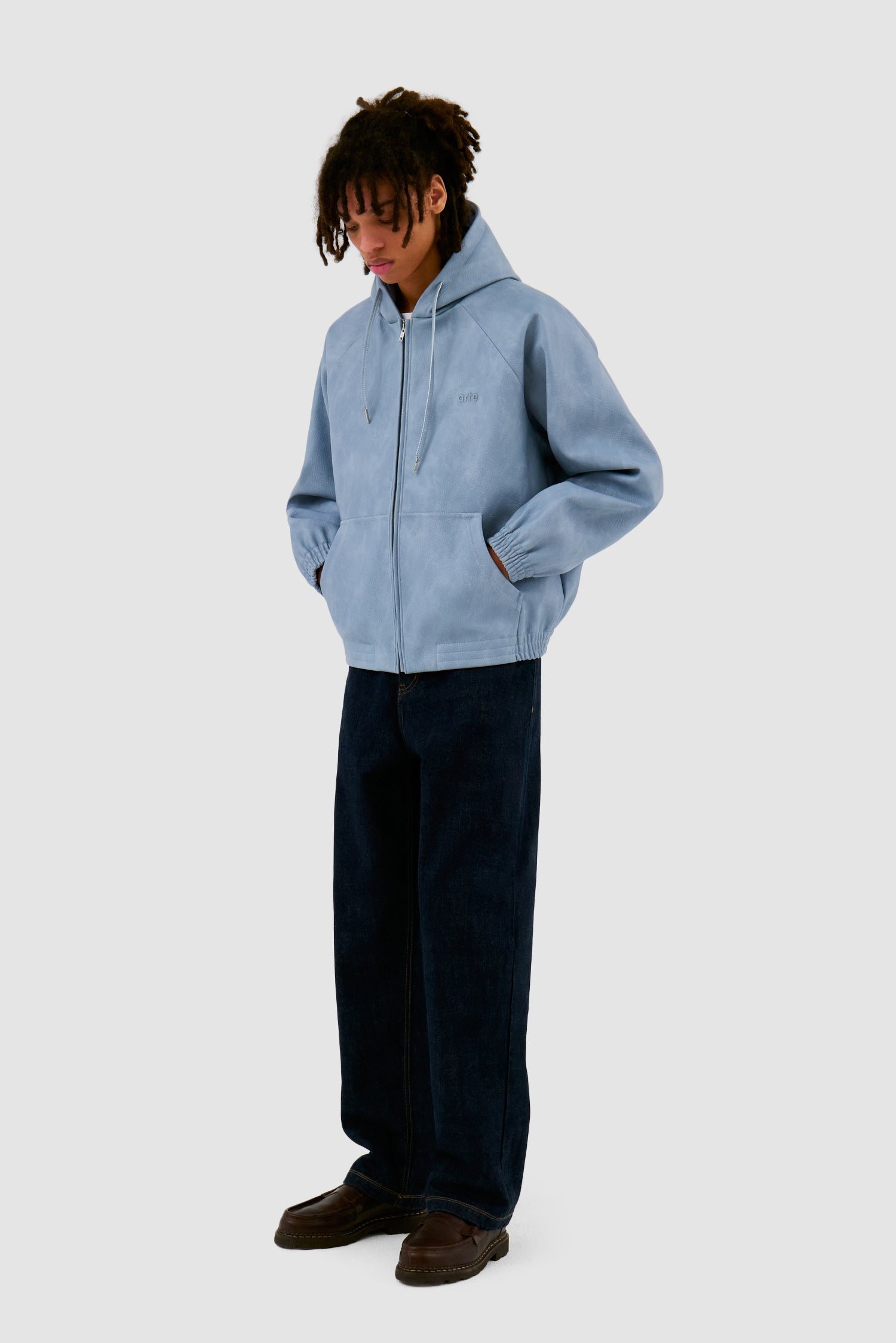 Veste en cuir à capuche - Bleue - Arte Antwerp
