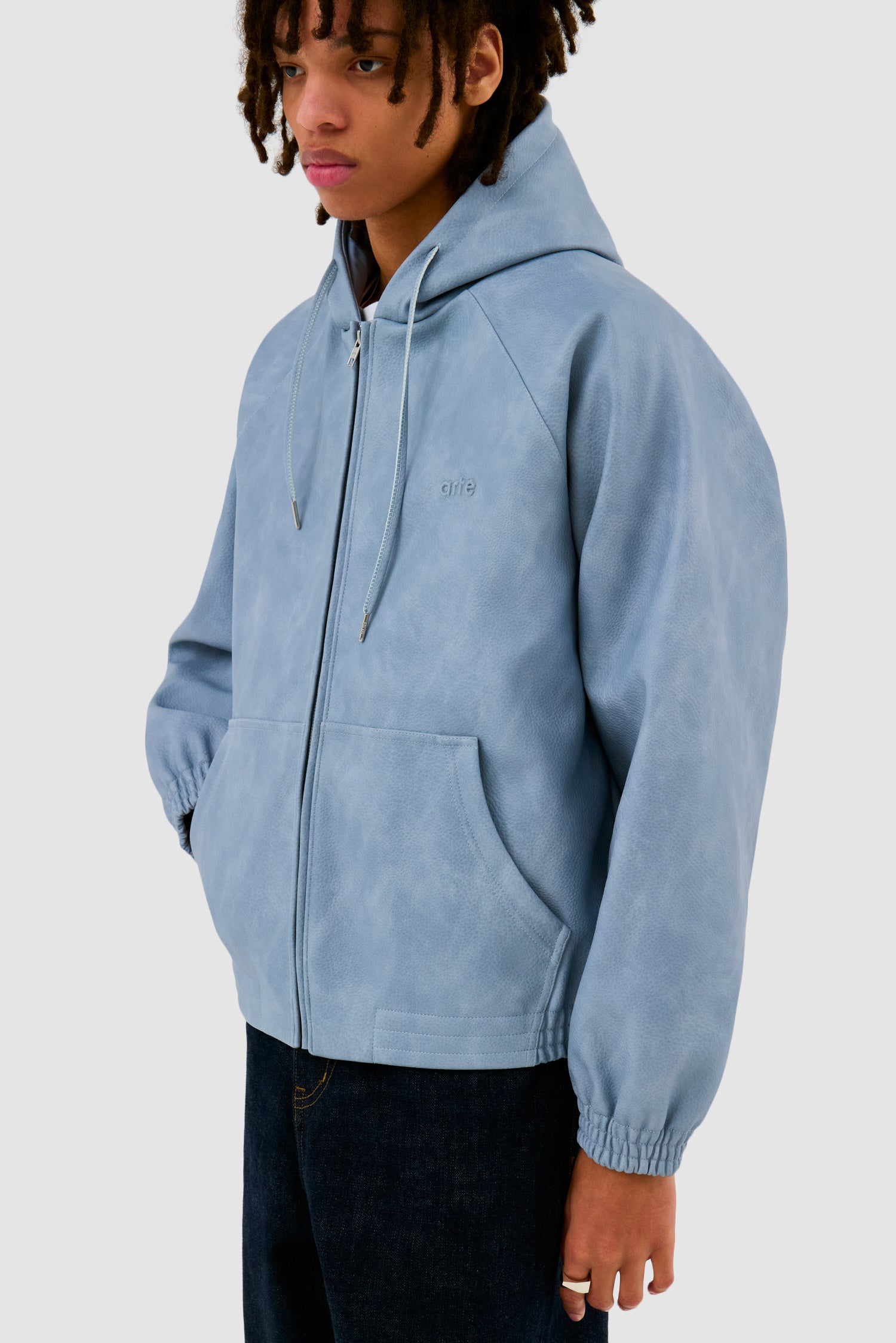 Veste en cuir à capuche - Bleue - Arte Antwerp