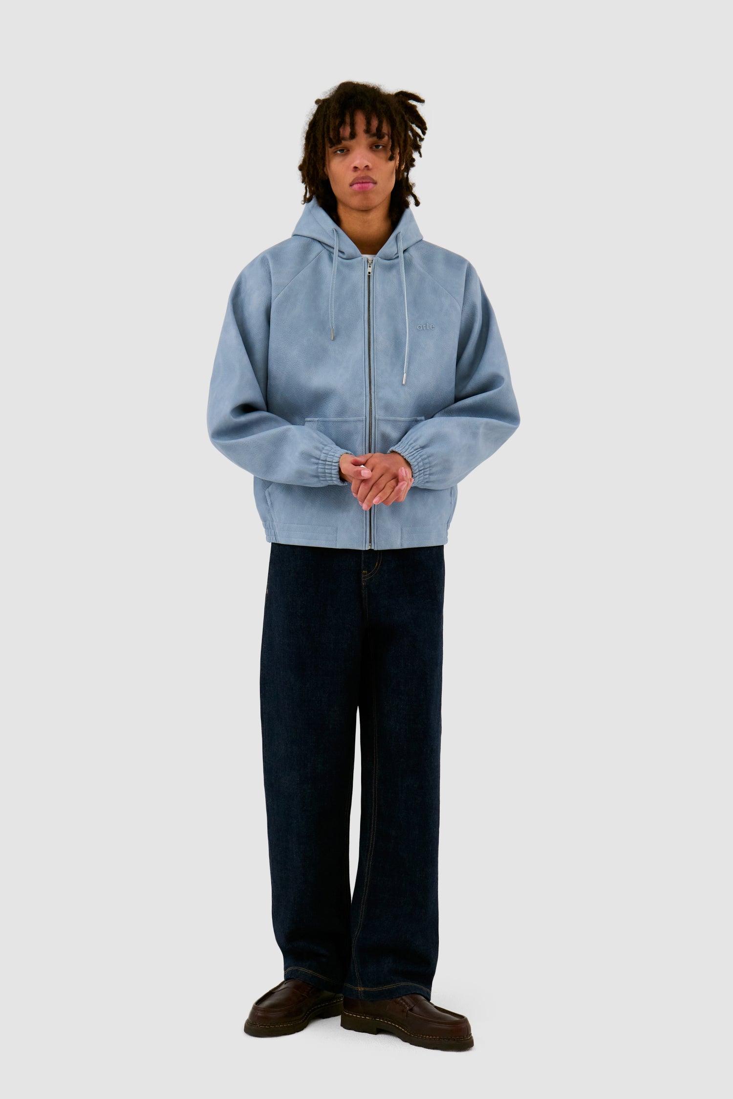 Veste en cuir à capuche - Bleue - Arte Antwerp