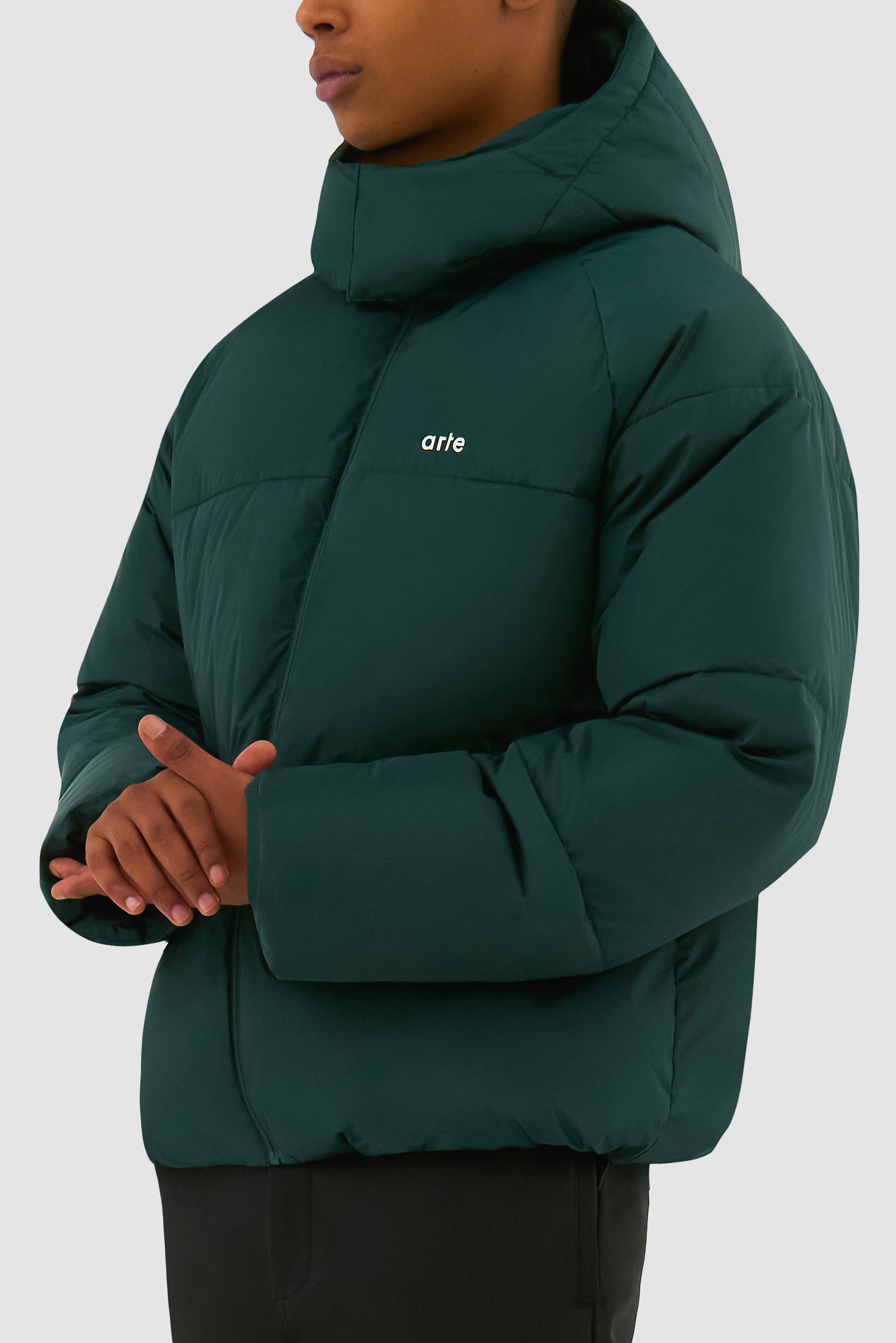 Detail view of Puffer Jacket in Green