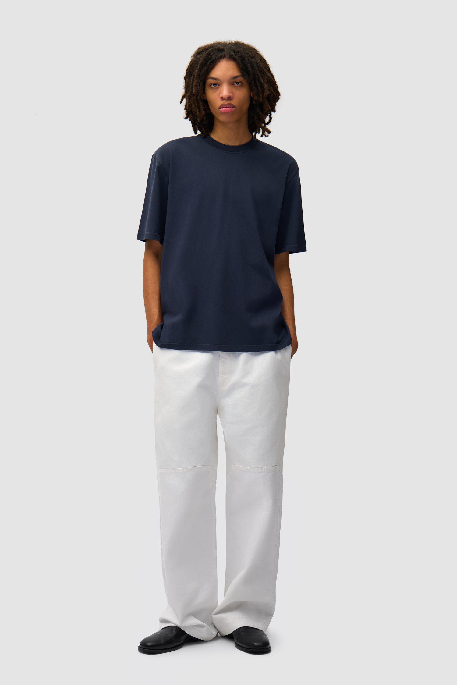 Round Knee Cut Pants - White