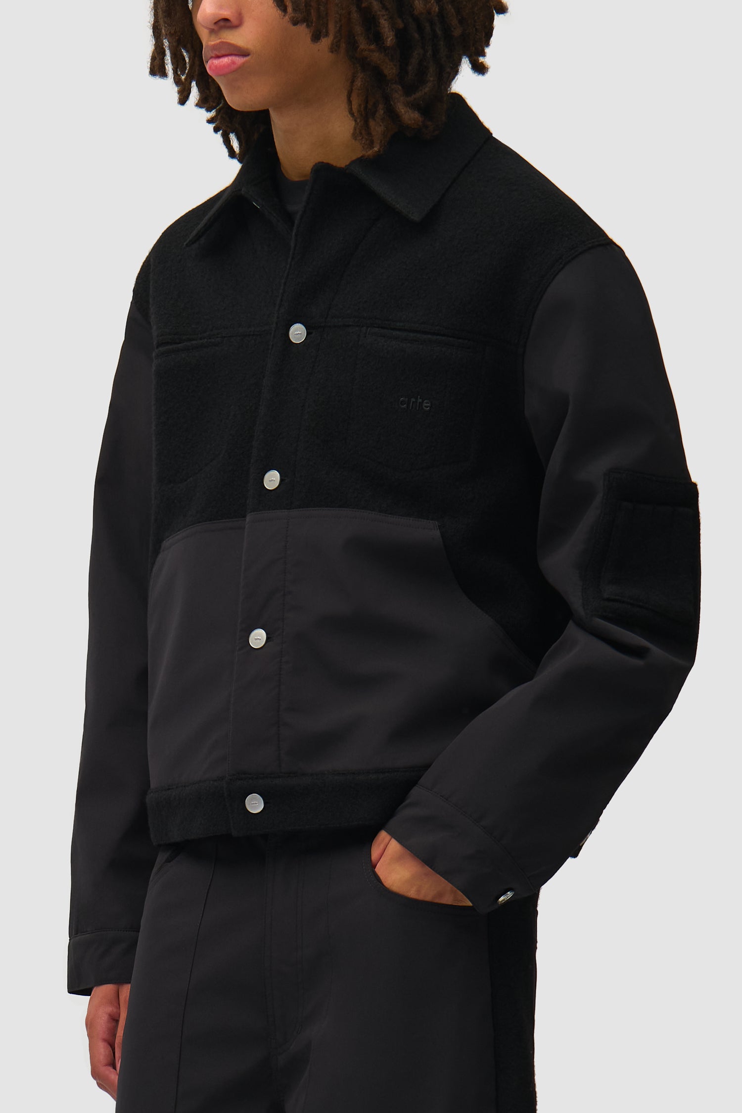 Nylon/wool combo jacket - Black