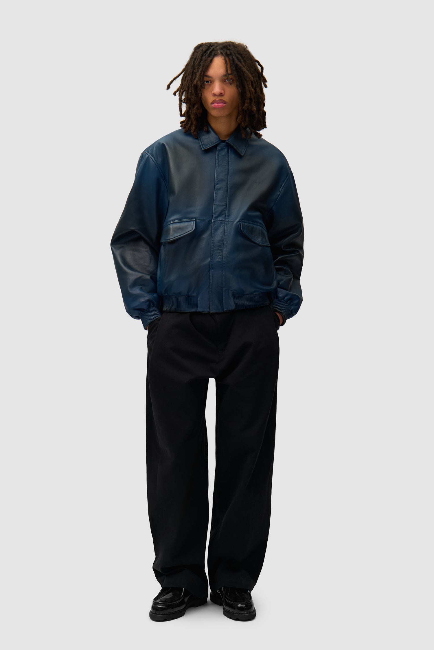 Leather Fade Jacket - Navy