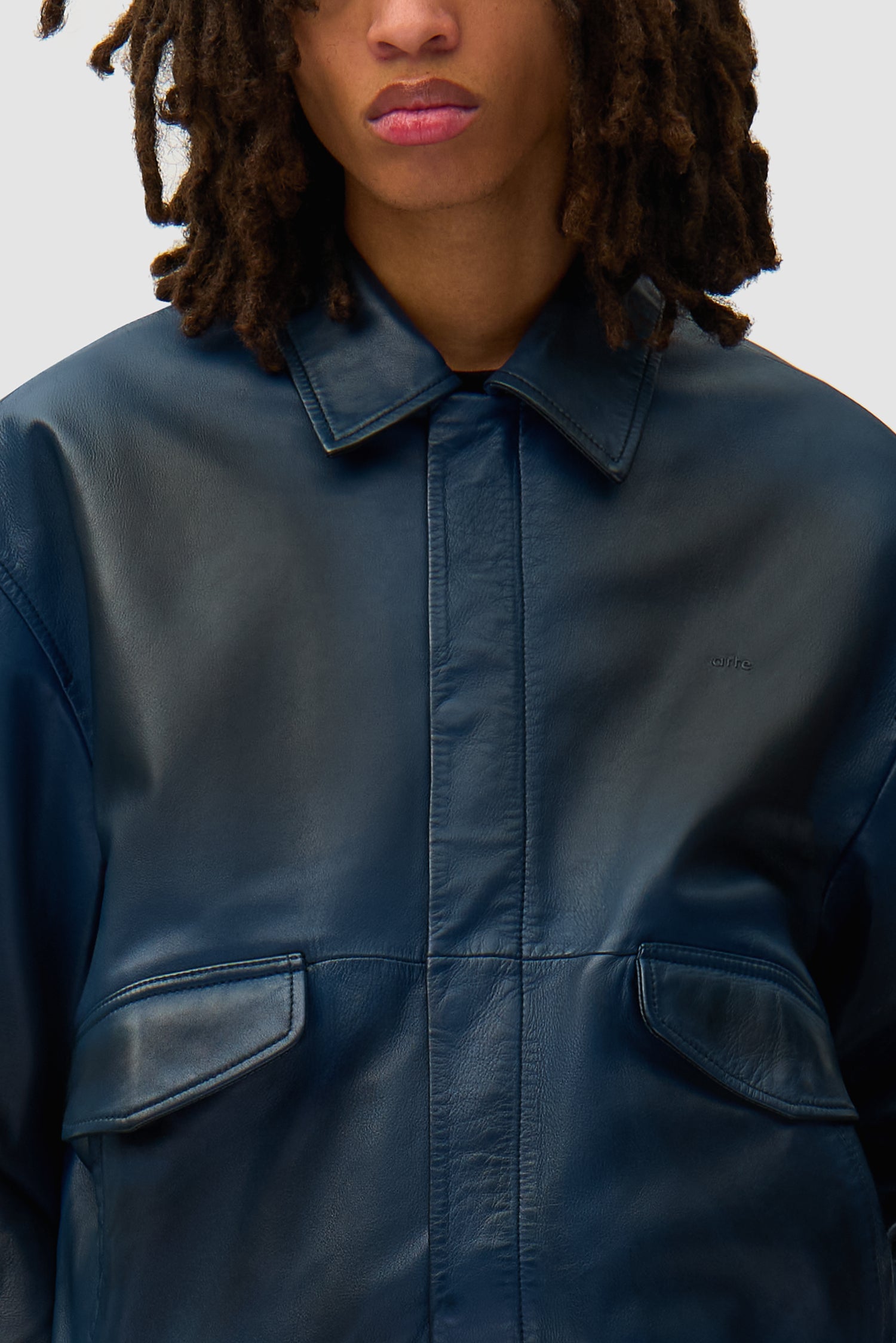 Leather Fade Jacket - Navy