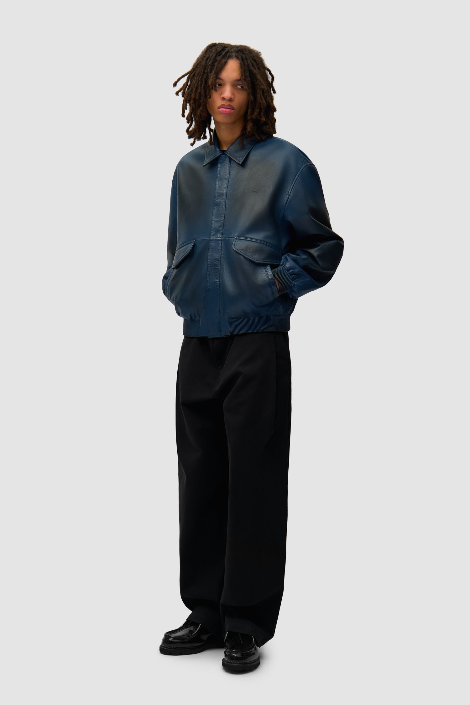 Leather Fade Jacket - Navy