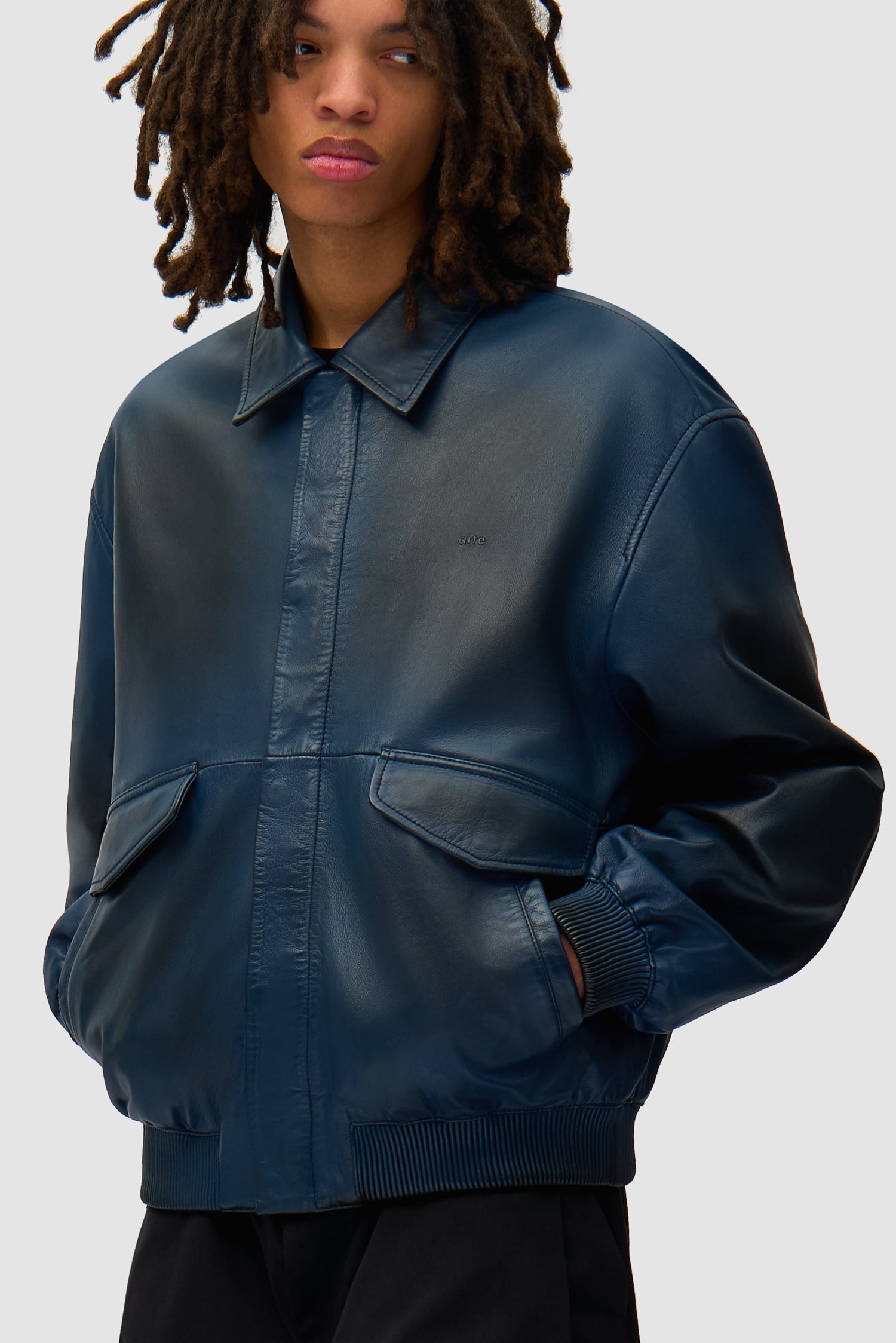 Leather Fade Jacket - Navy