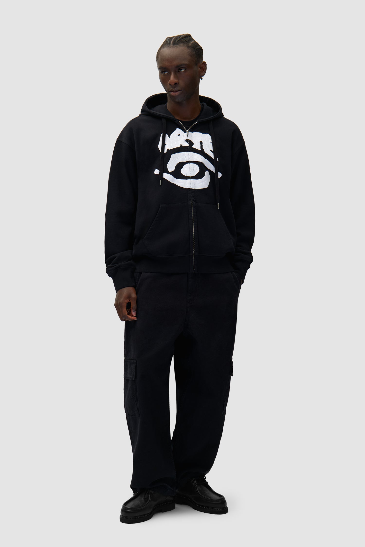 Eye Front Zip Hoodie - Black