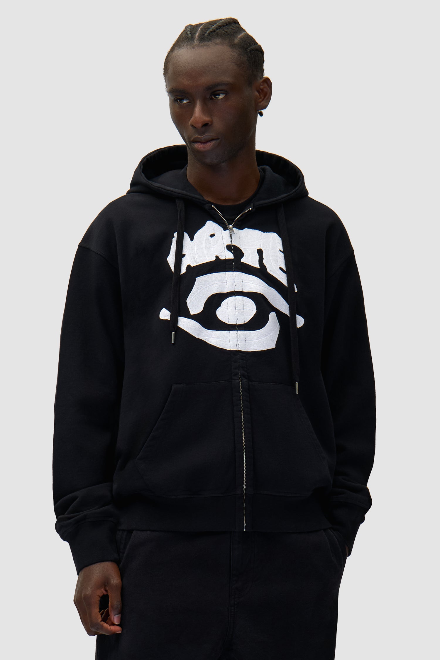 Eye Front Zip Hoodie - Black