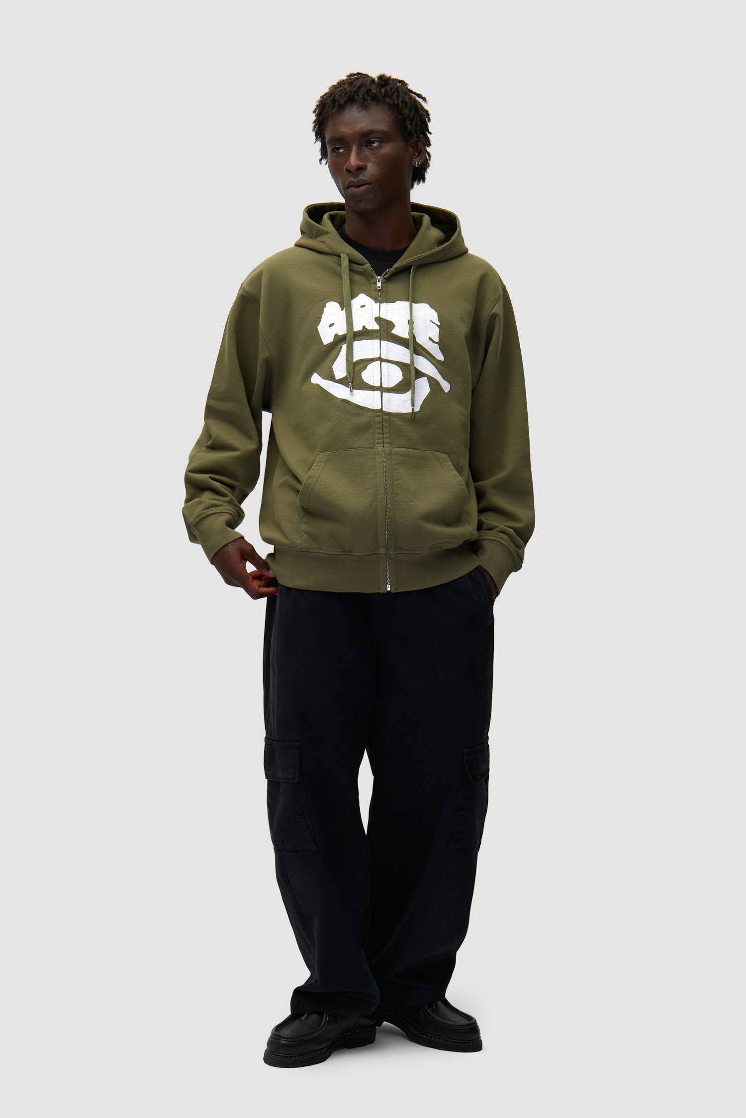 Eye Front Zip Hoodie - Green