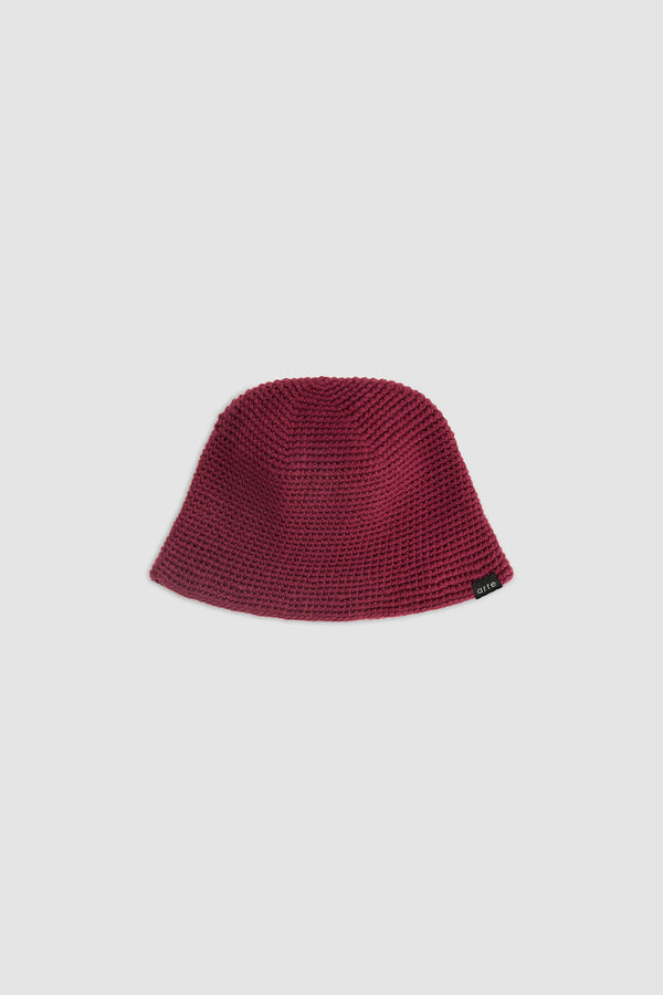 Crochet Knit Buckethat in Bordeaux, Front view