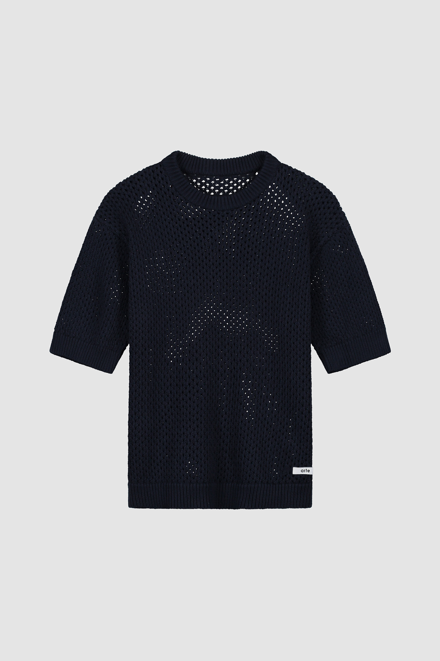 Crochet Knit T-shirt in Navy, front view
