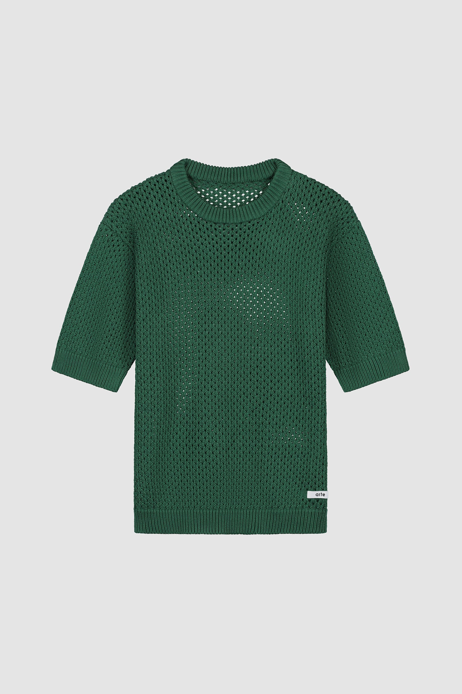 Crochet Knit T-shirt in Green, front view