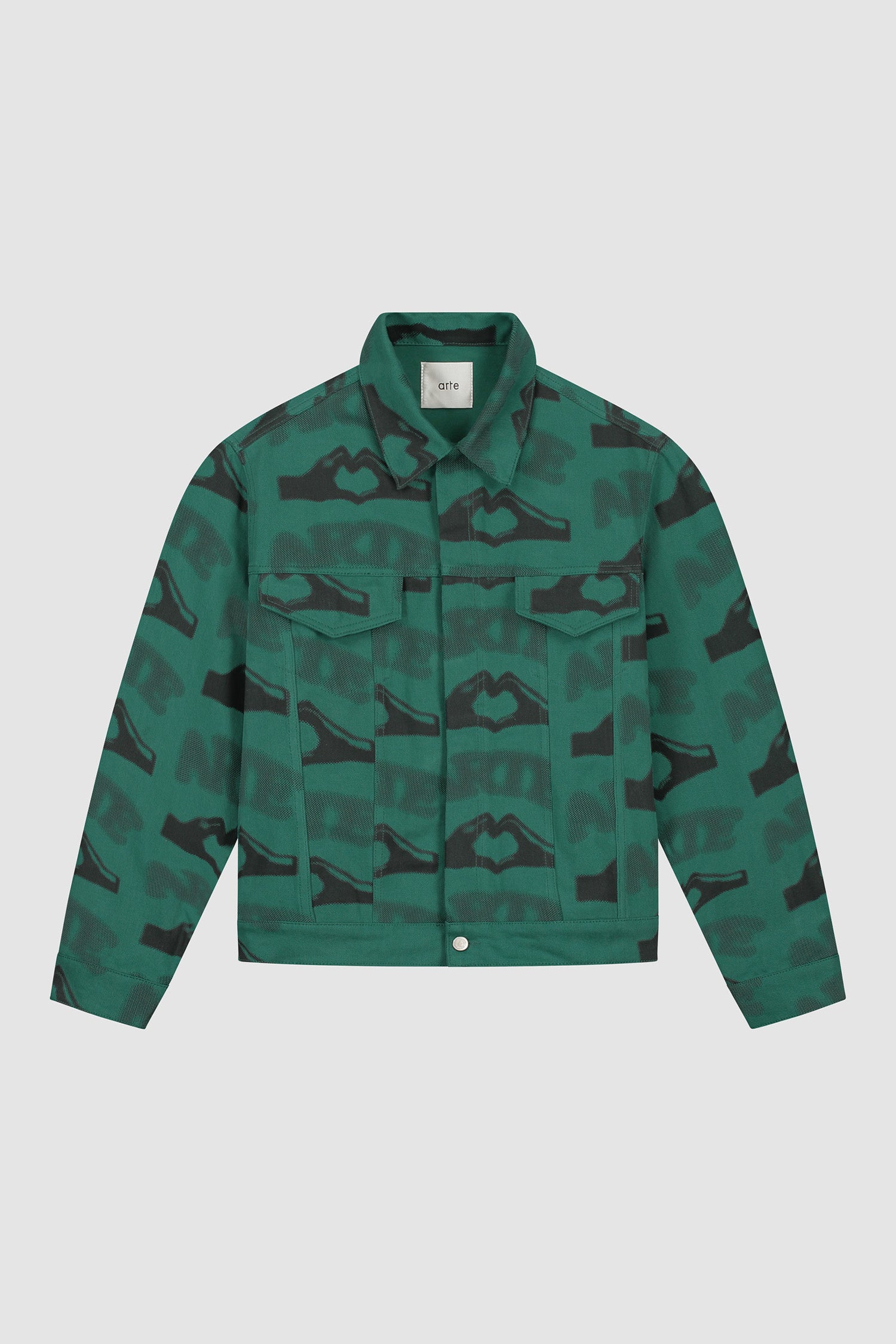 Heart Printed Jacket in Green, front view