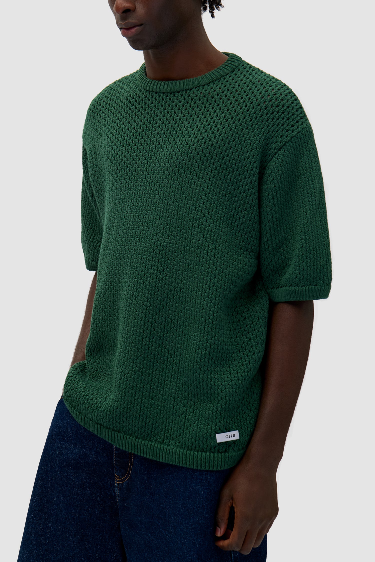 Detail view of Crochet Knit T-shirt in Green