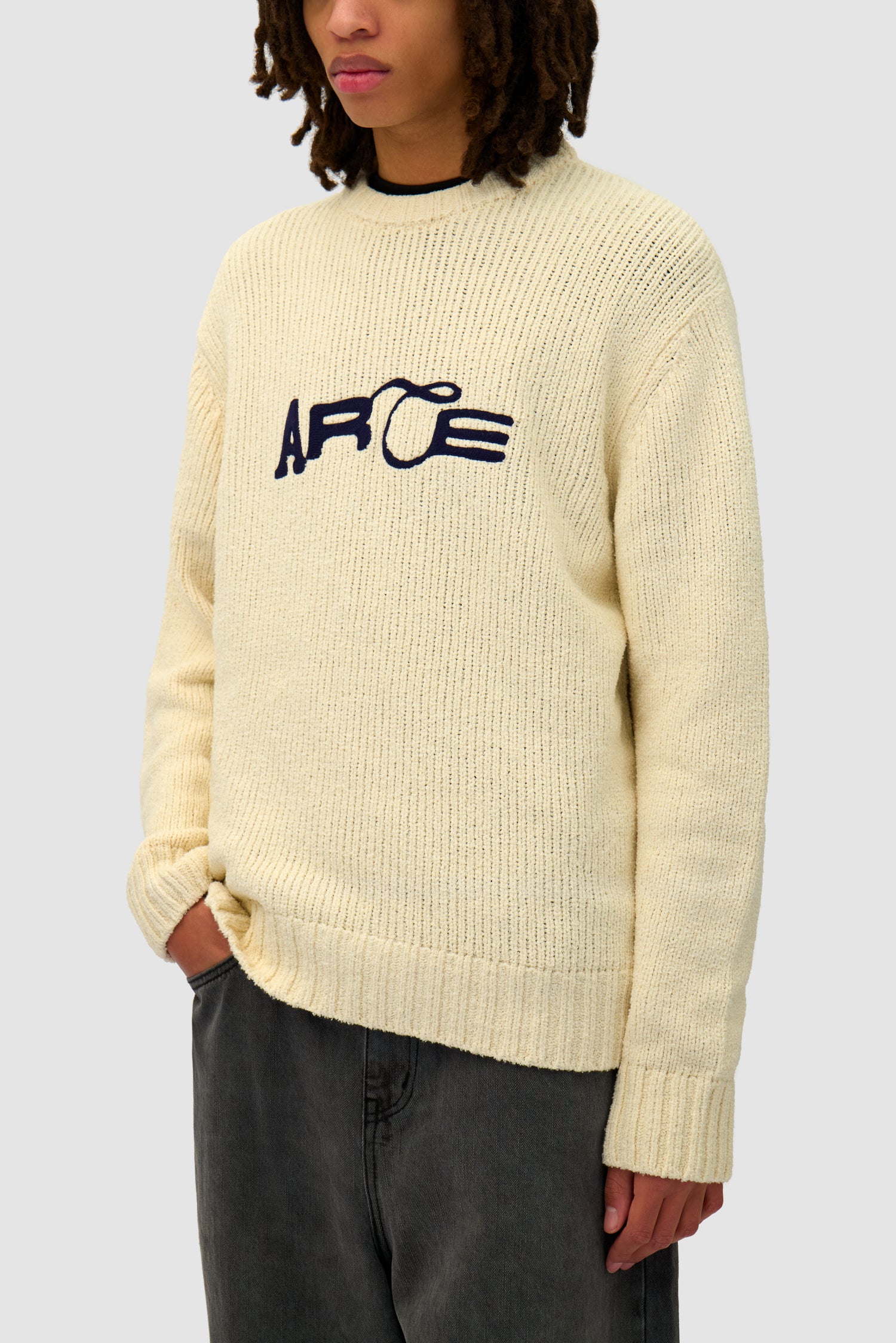 Detail view of Logo Knit Sweater in Cream