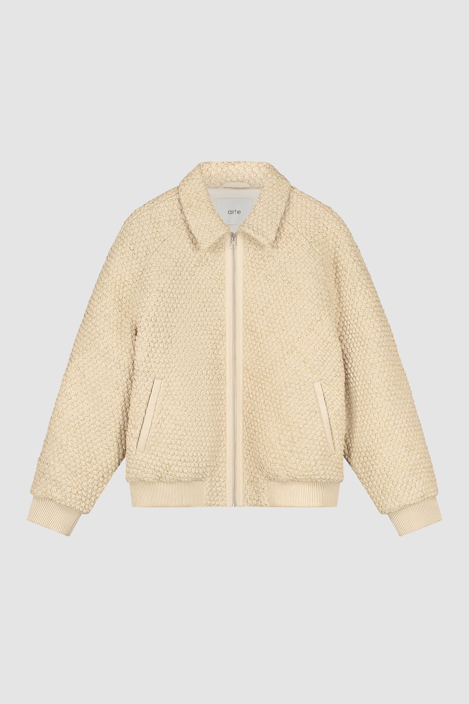 Leather Braided Jacket in Cream, front view