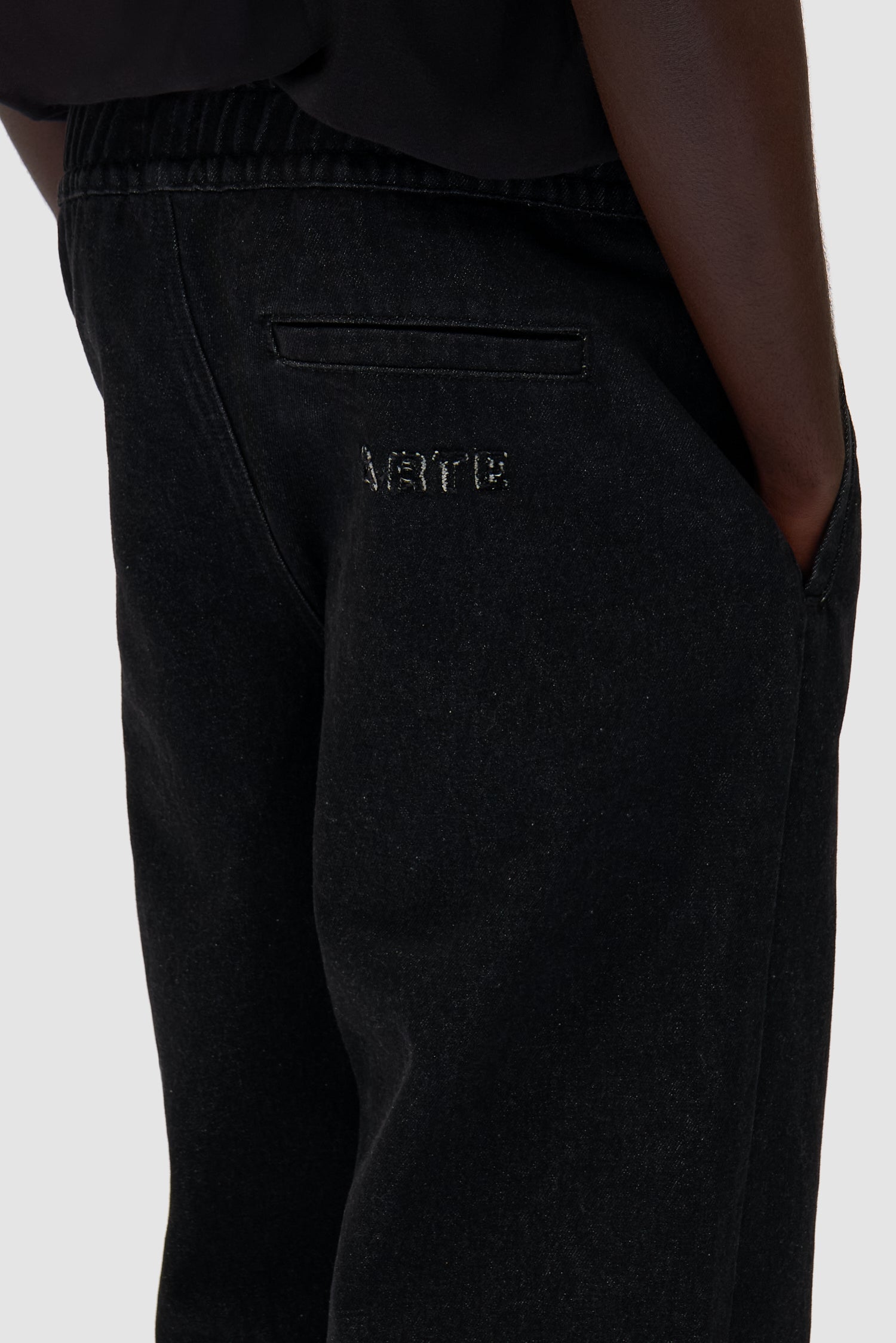 Detail view of Denim Tech Pants in Black
