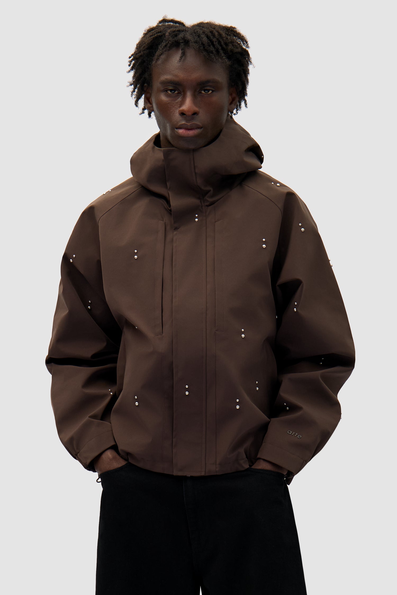 Technical Revits Jacket in Brown worn by a model, half-body front view