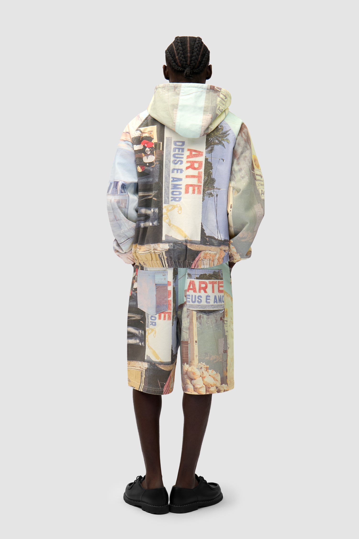 Photo Allover Jacket in Photos Print worn by a model, full-body back view