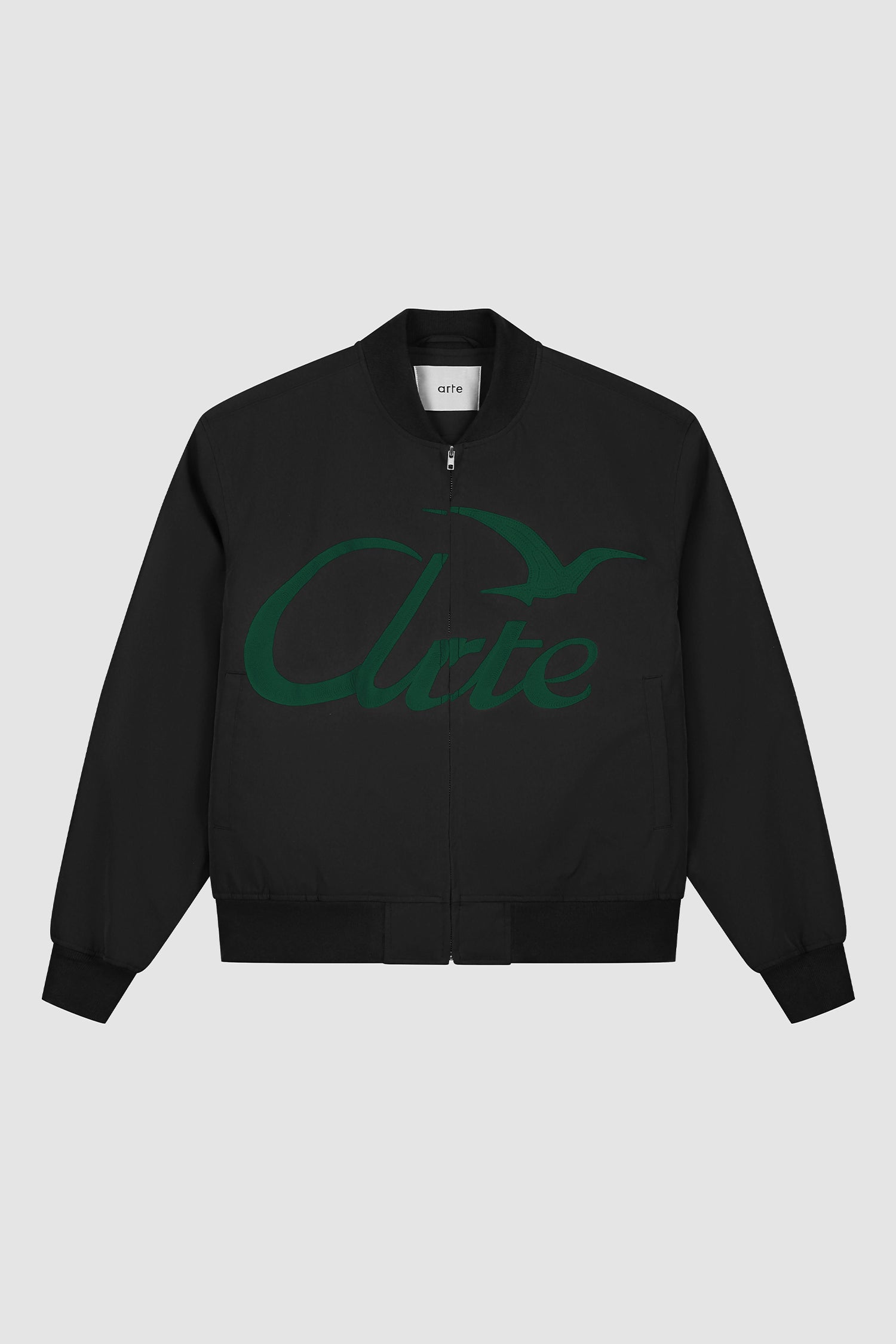 Logo Bird Bomber Jacket in Black, front view