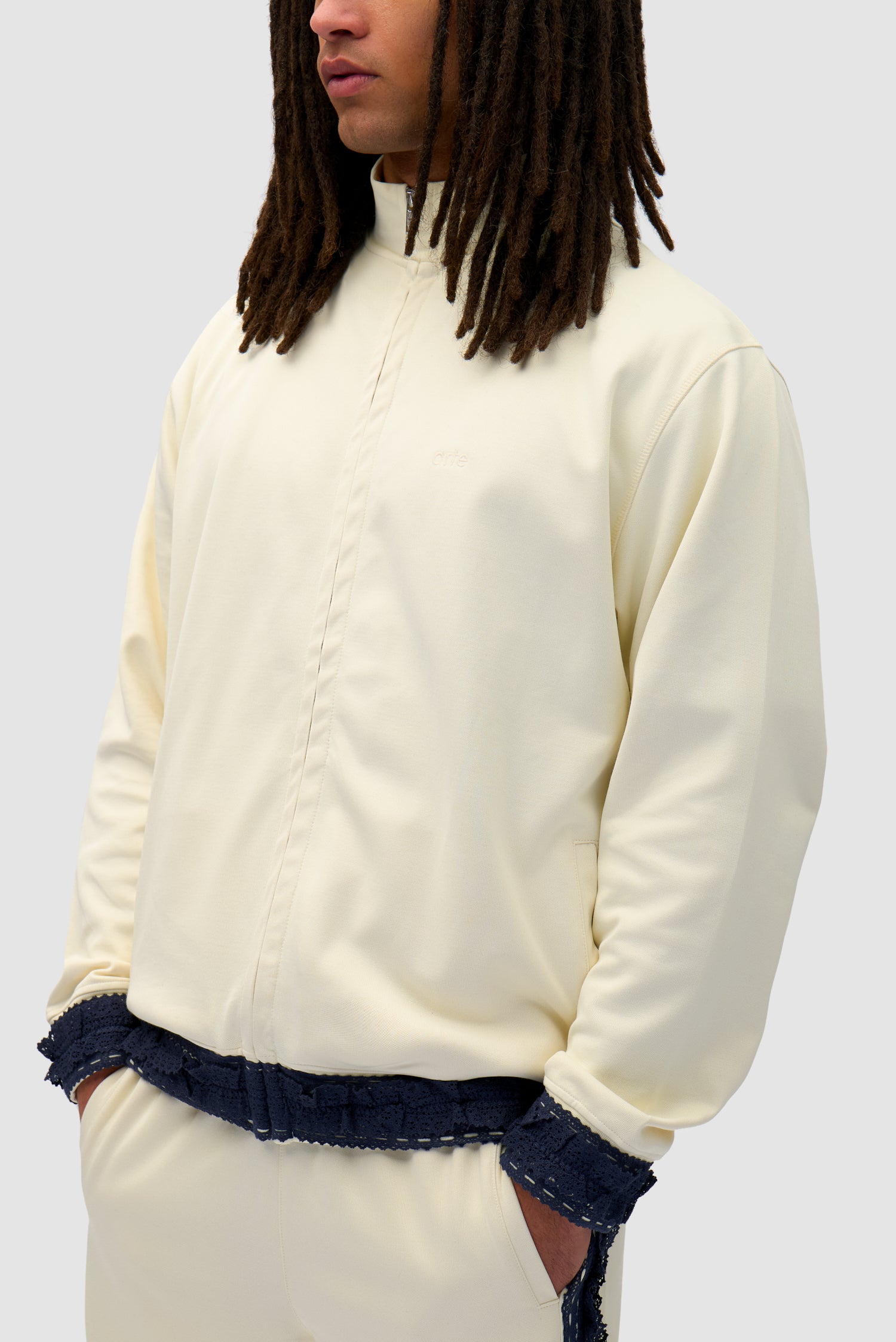 Trim Jacket in Cream, front view