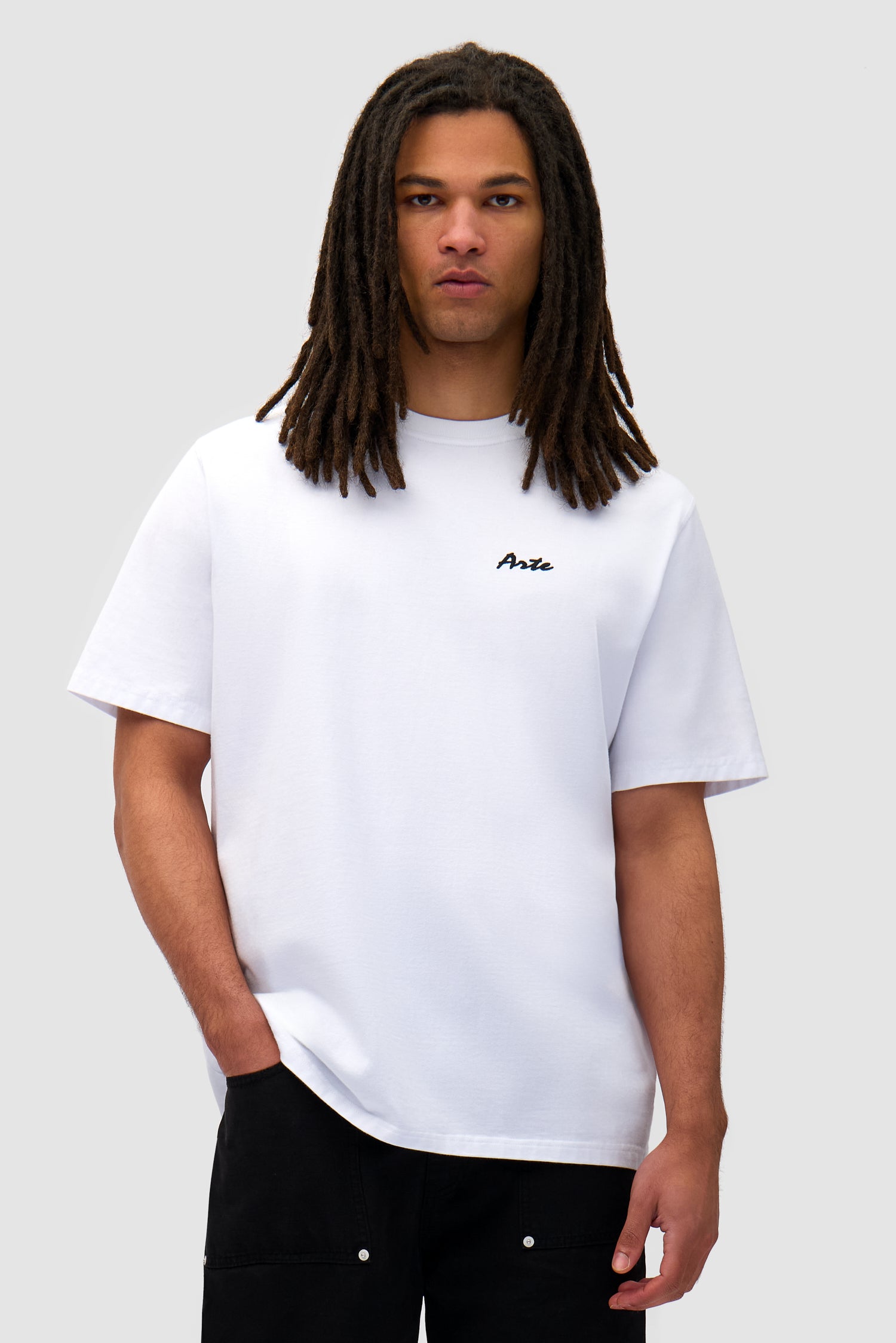 Elements Print T-shirt in White worn by a model, half-body front view