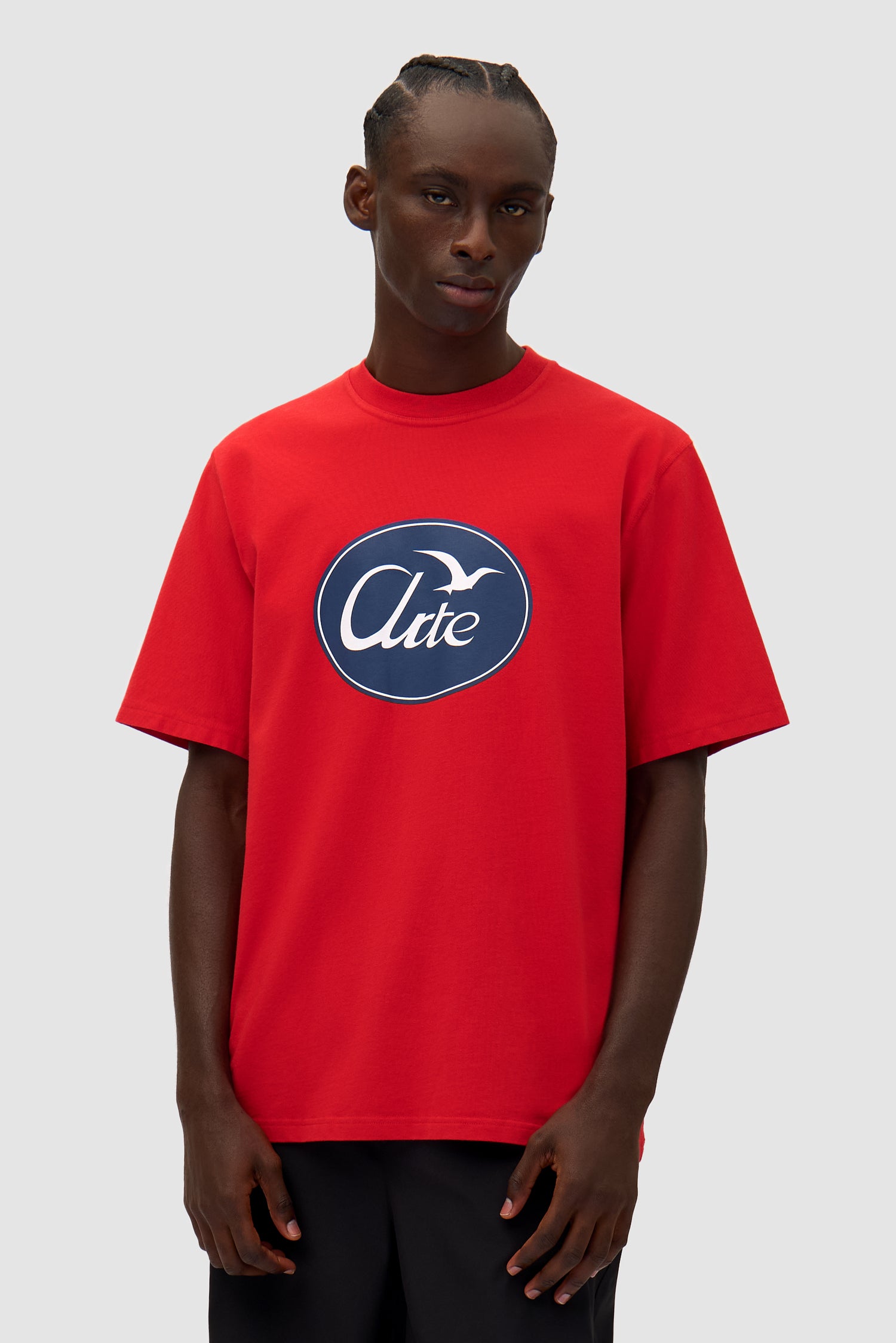 Big Bird Logo T-shirt in Red worn by a model, half-body front view