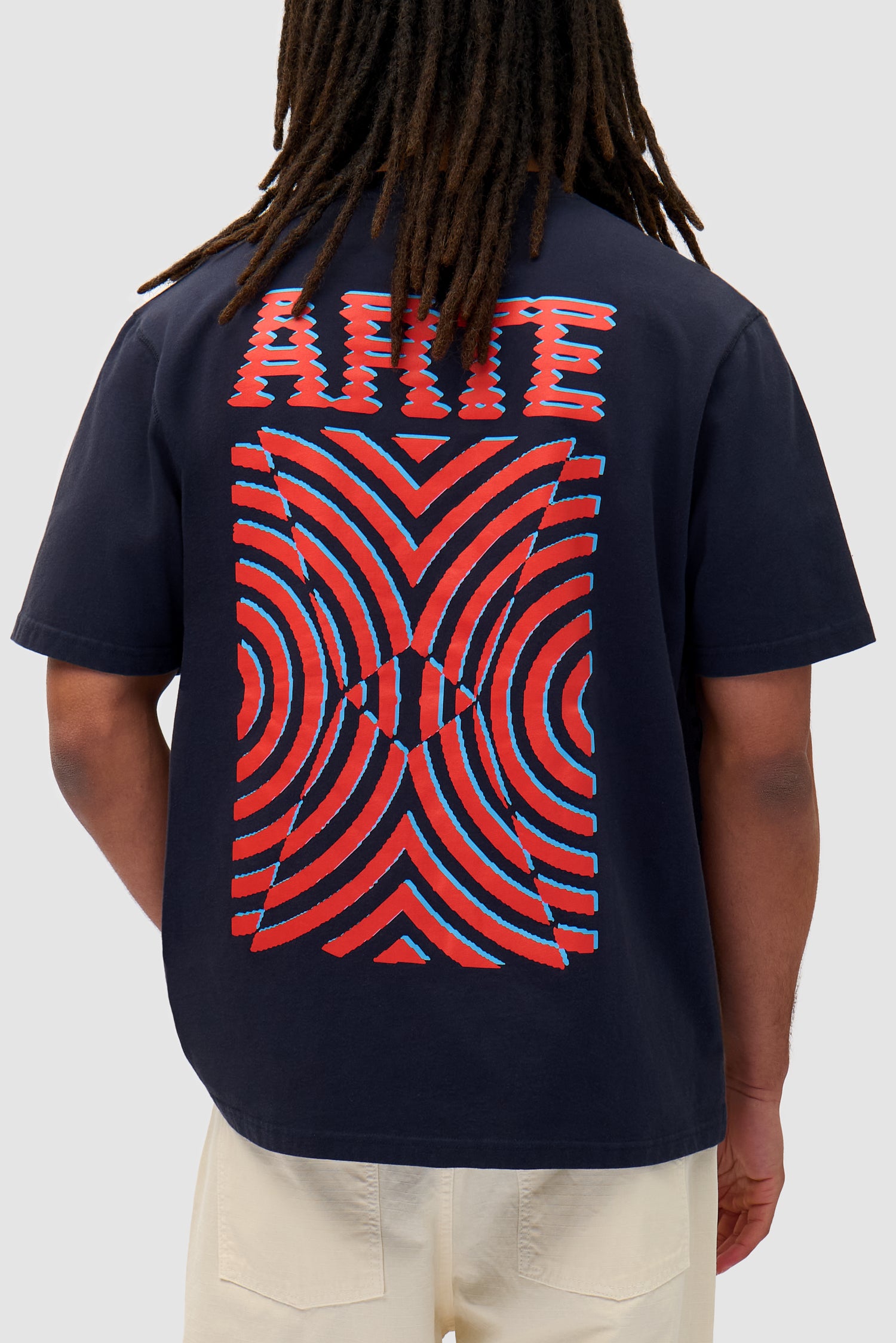 Detail view of Mural Back Print T-shirt in Navy