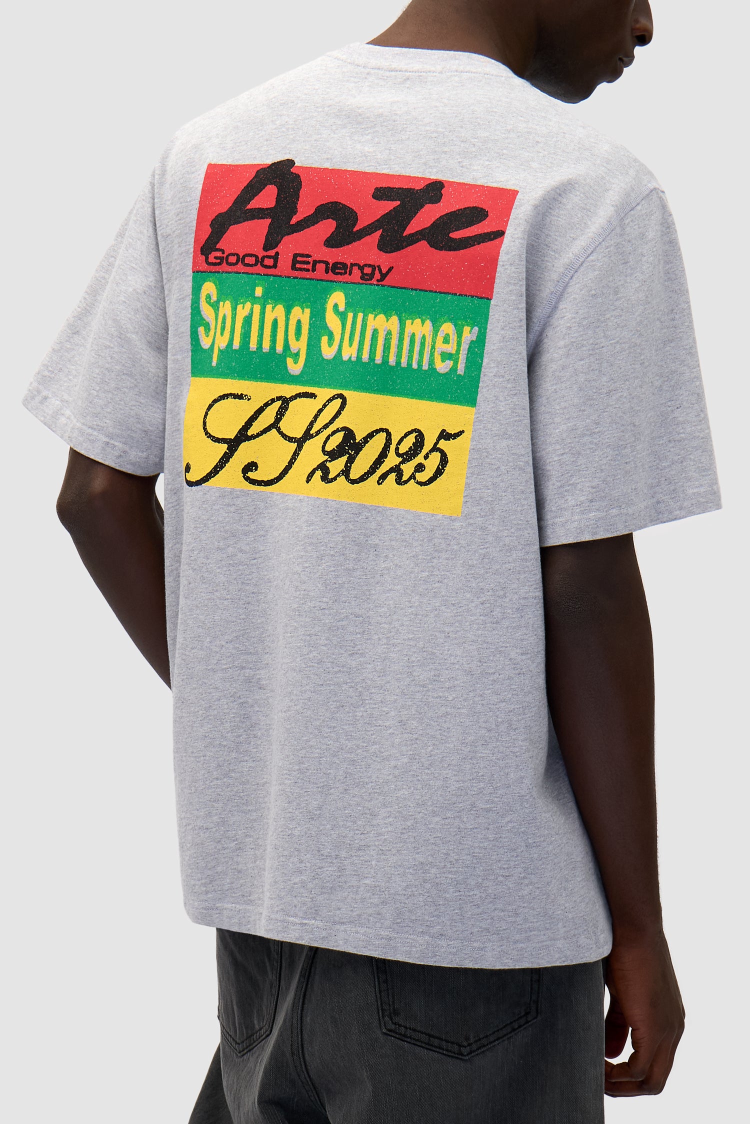 Detail view of Multicolor Print T-shirt in Grey