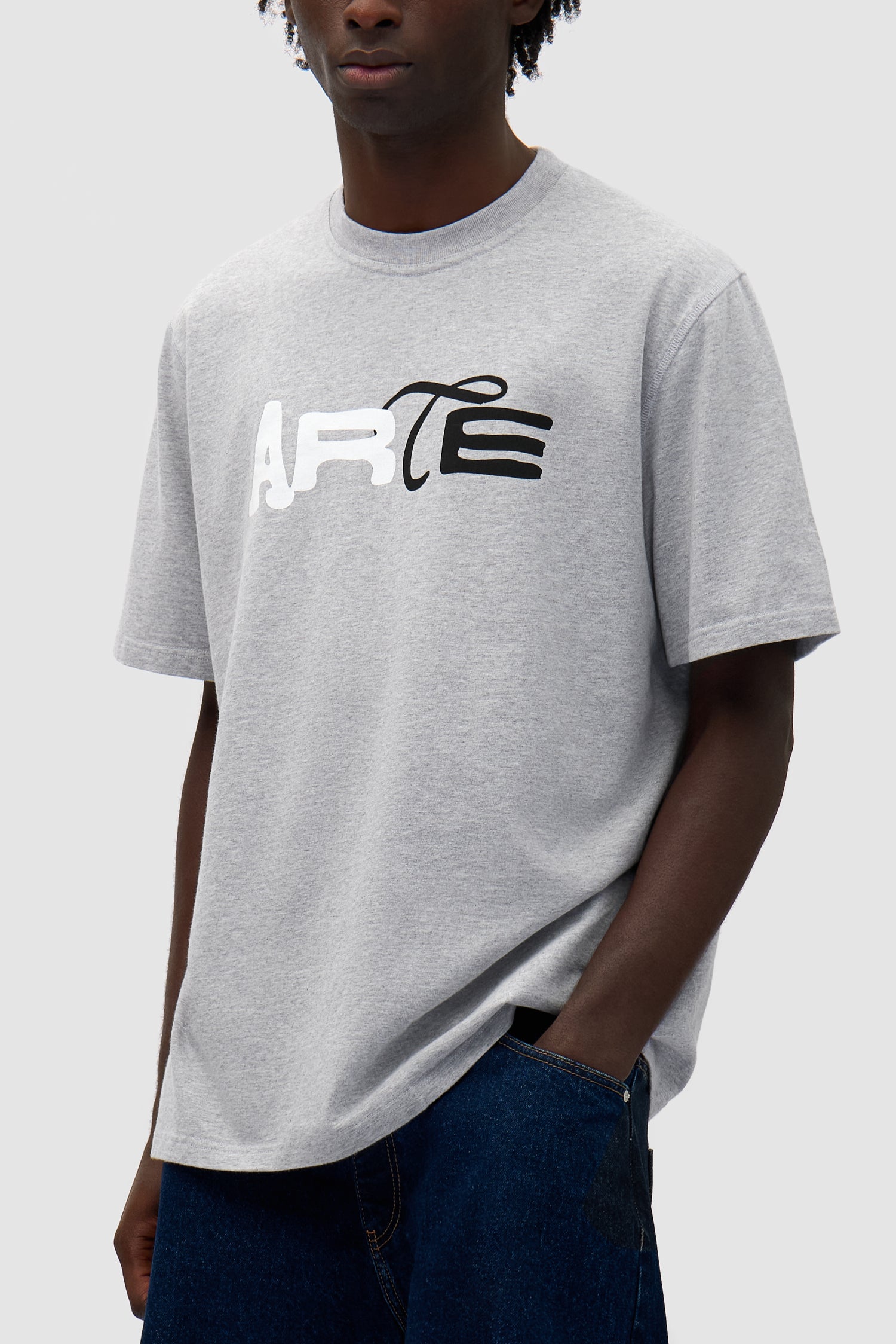 Detail view of Duo Print Logo T-shirt in Grey