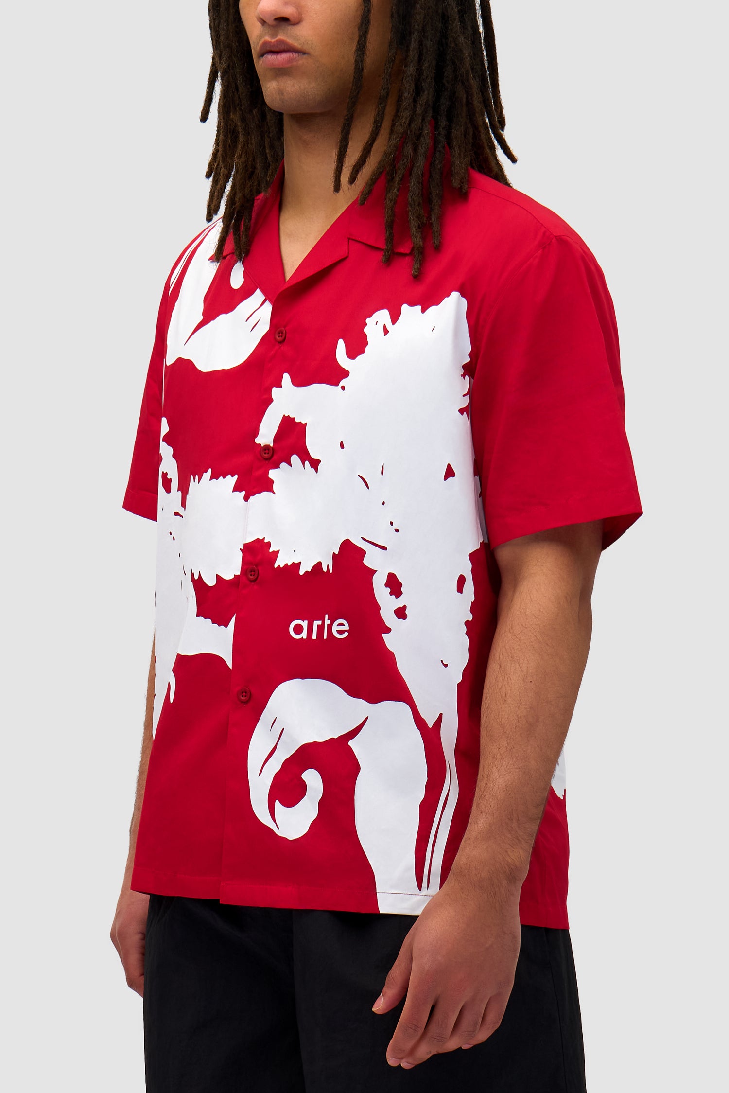 Detail view of Big Flower Shirt in Red/White