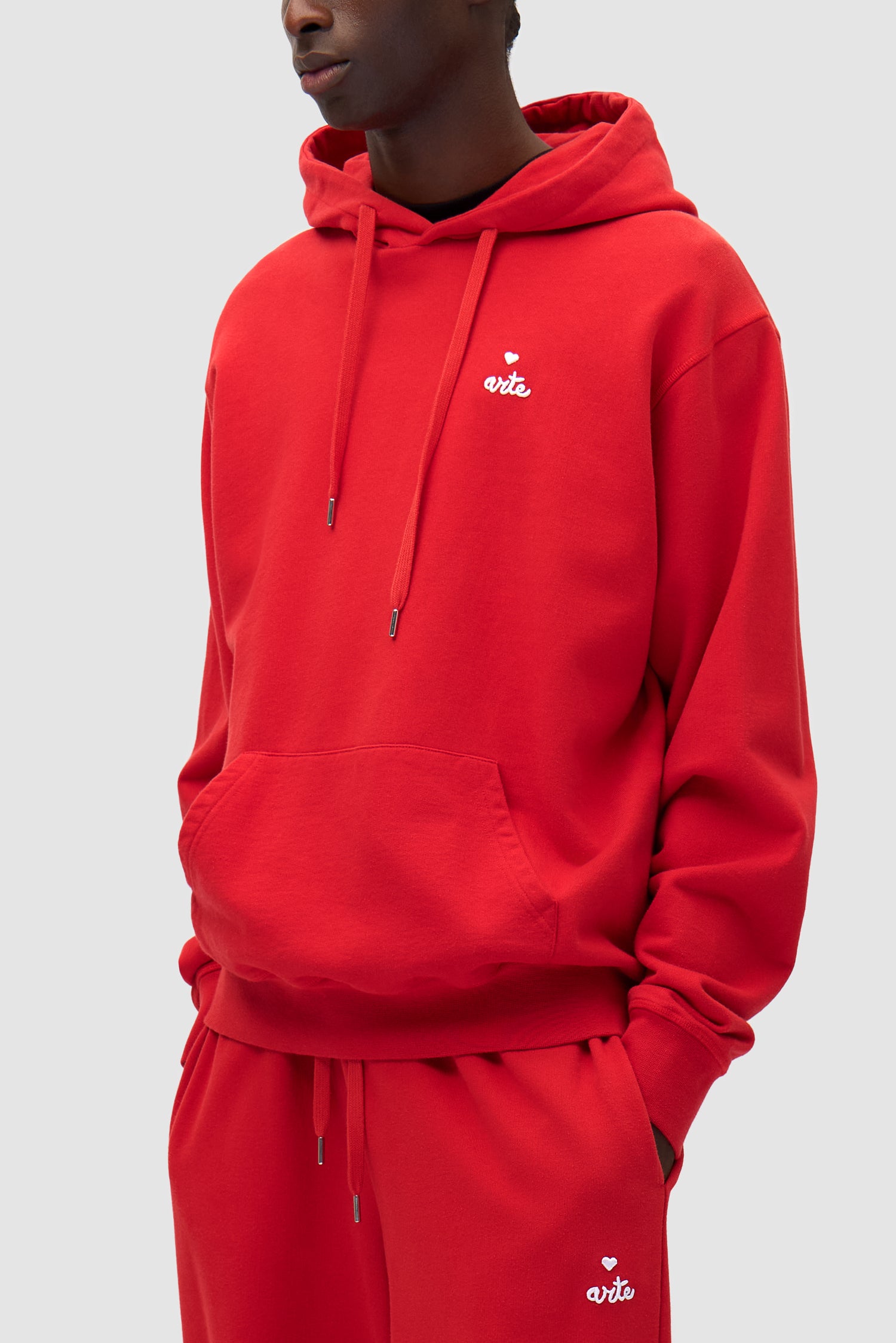 Detail view of Heart Logo Hoodie in Red