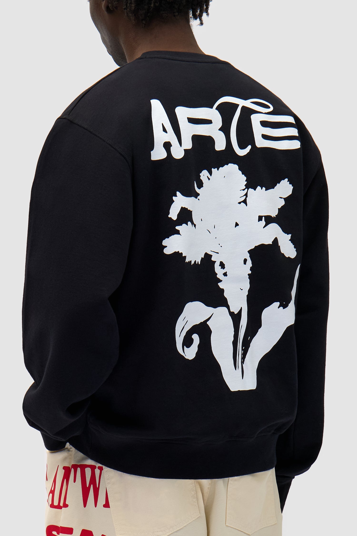 Detail view of Flower Crewneck in Black