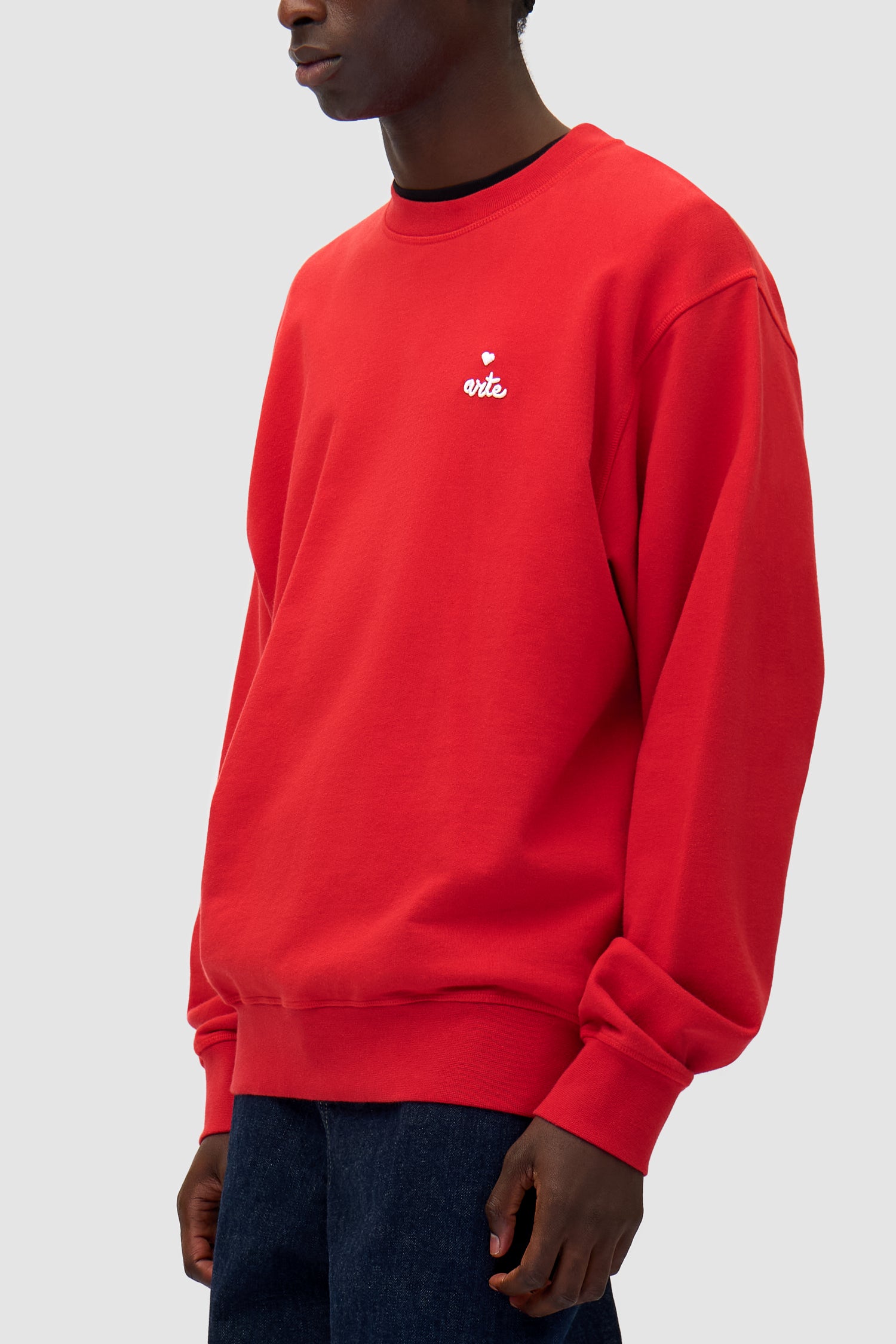 Detail view of Heart Crewneck in Red