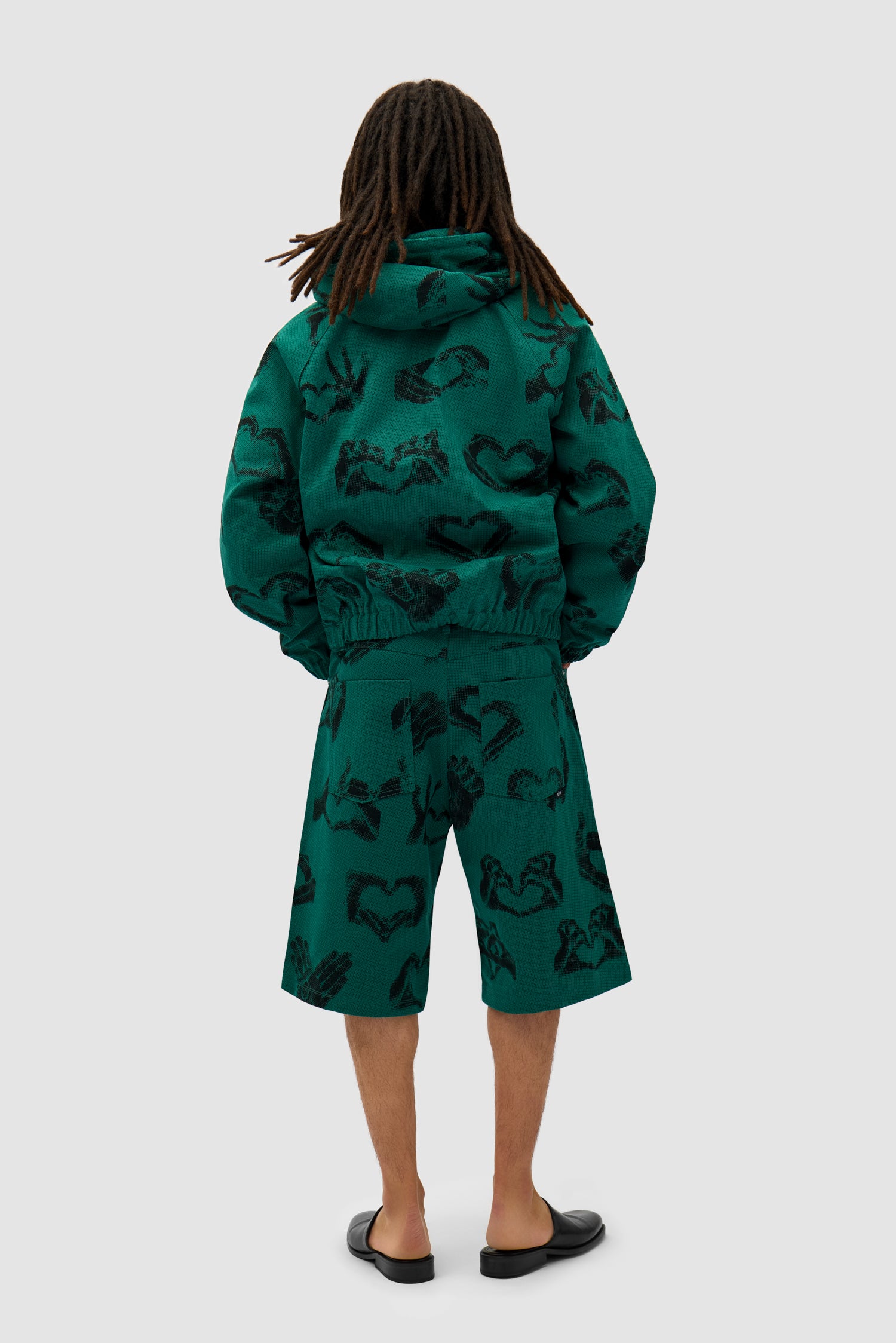 Detail view of Hands Print Jacket in Green