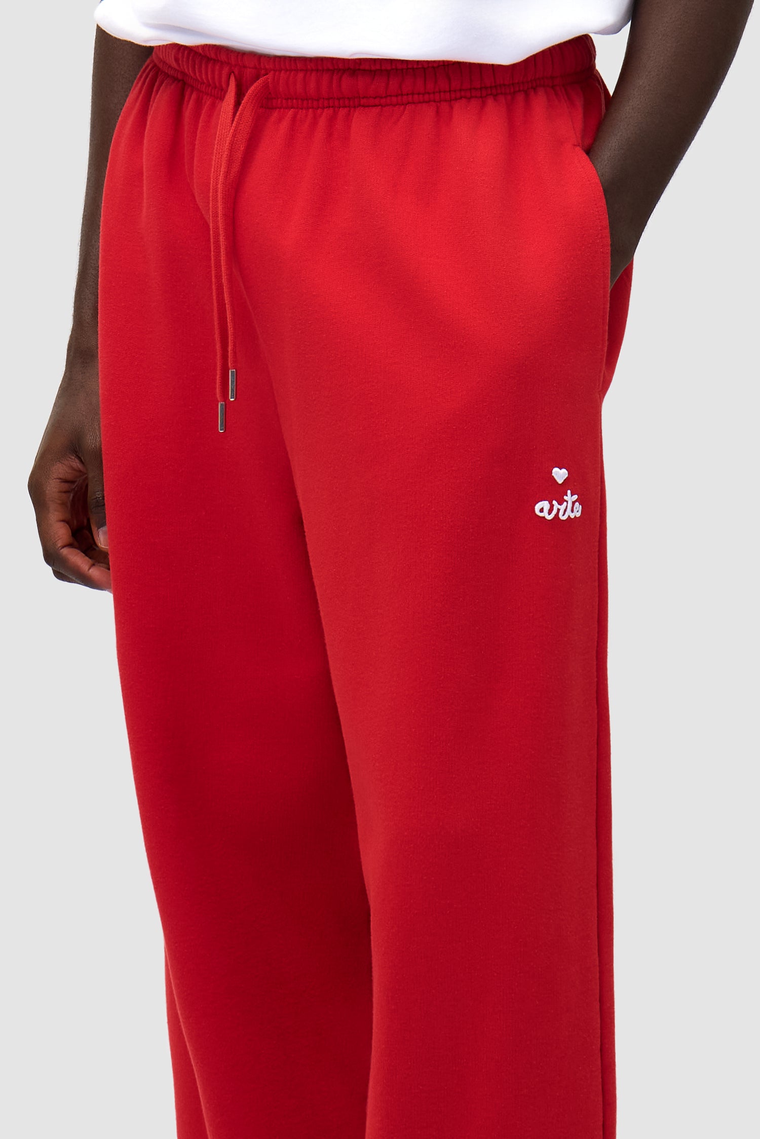 Detail view of Heart Logo Sweatpants in Red