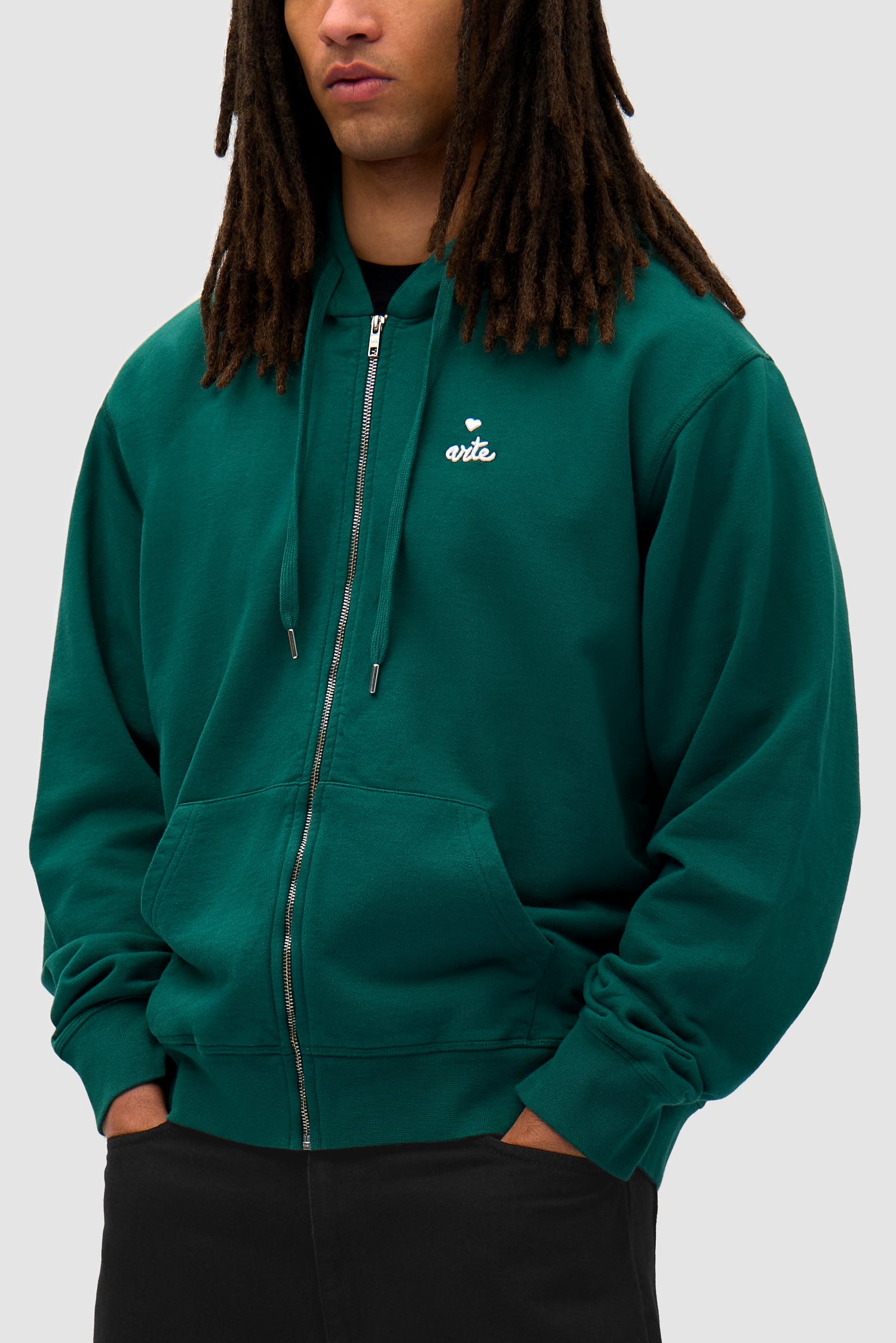 Detail view of Heart Zip Hoodie in Green