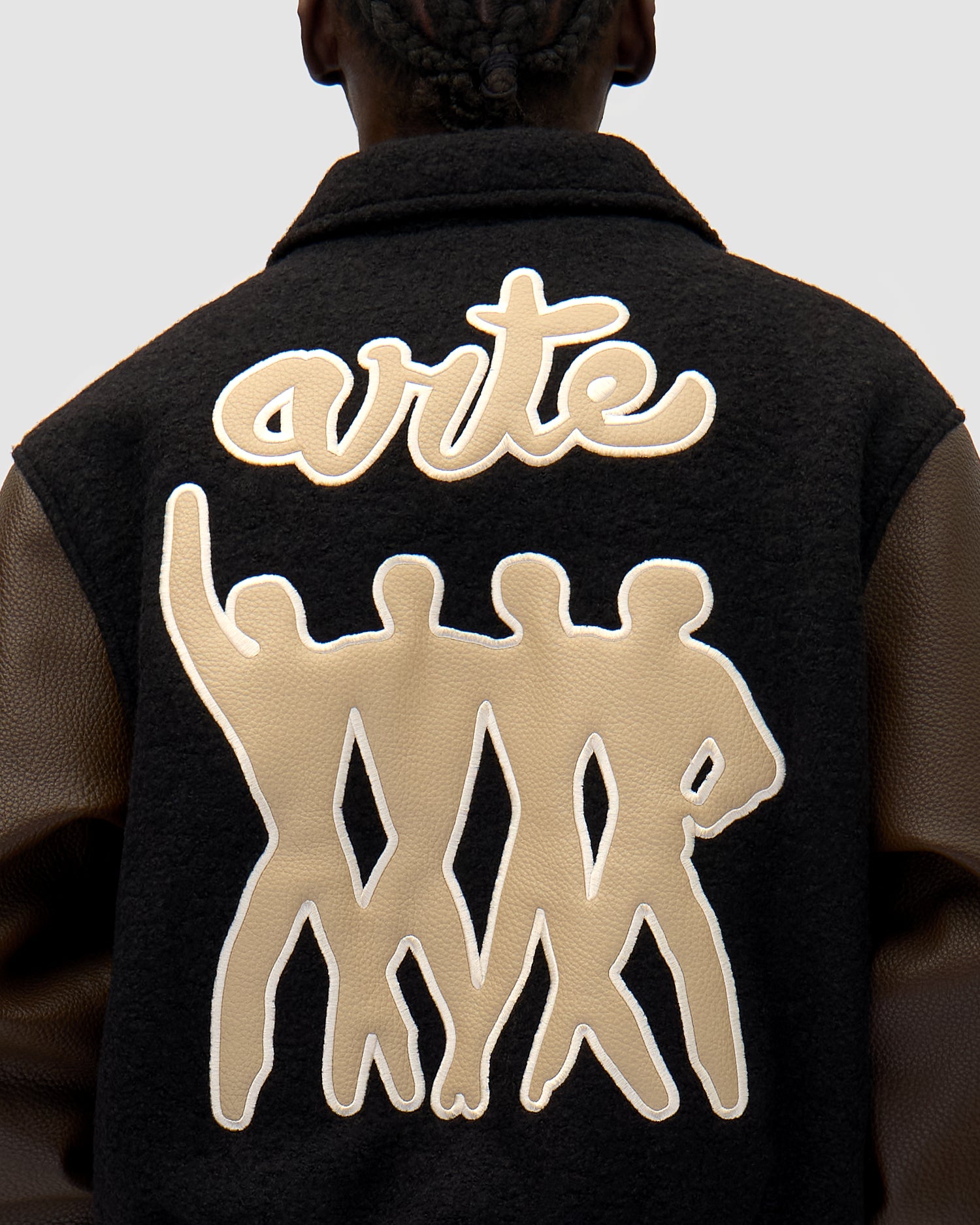 Varsity Jacket in Black/Brown, front view