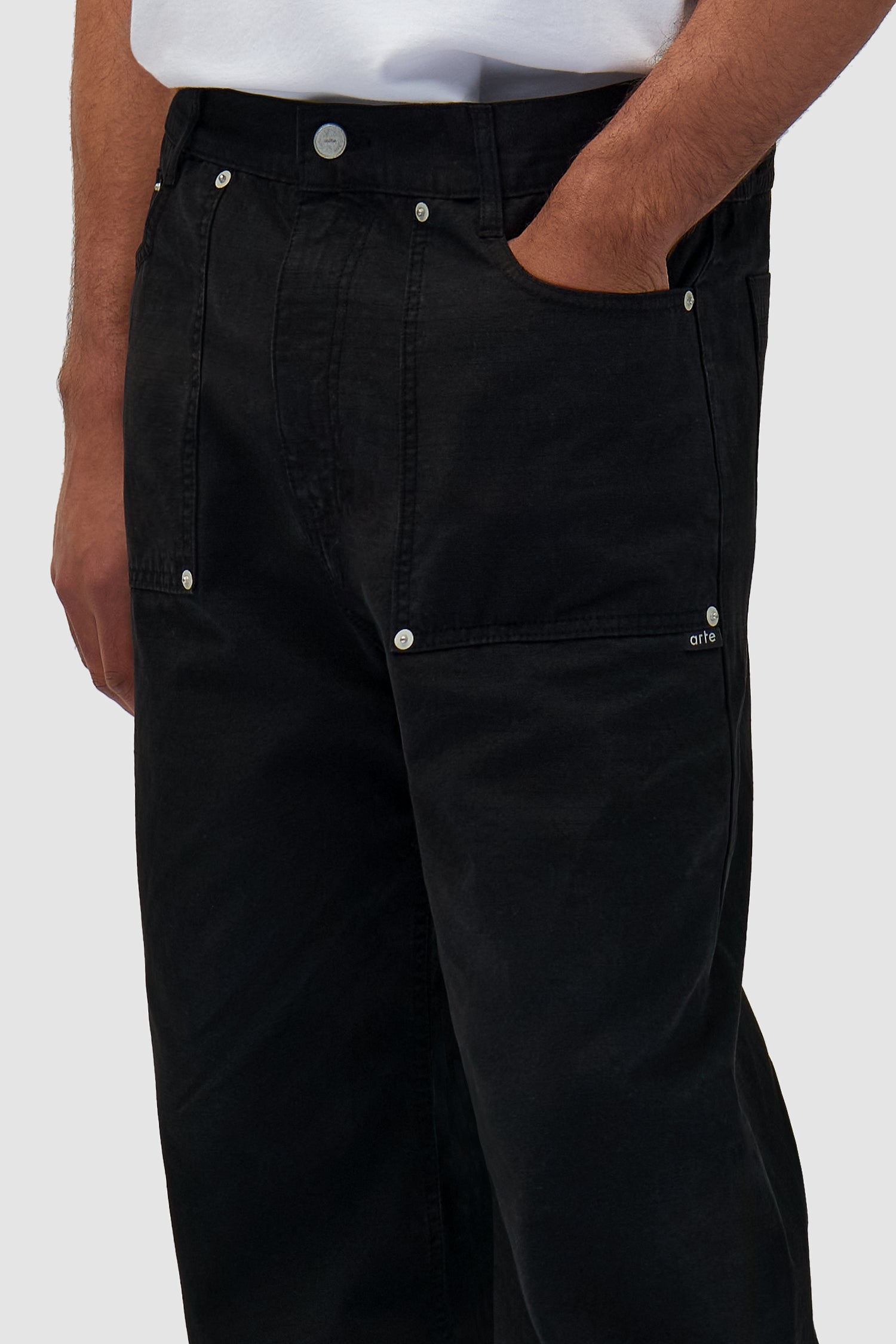 Ripstop Fabric Pants in Black worn by a model, full-body front view