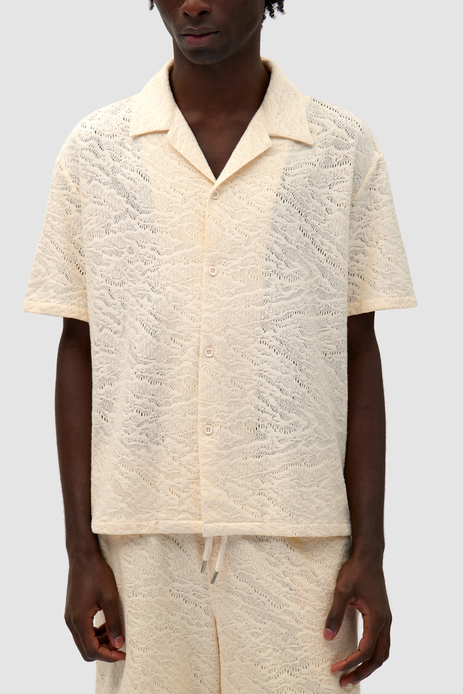 Detail view of Crochet Shirt in Cream