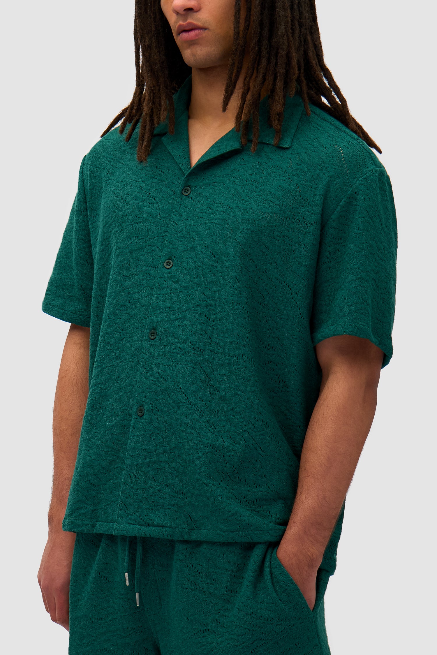 Detail view of Crochet Shirt in Green