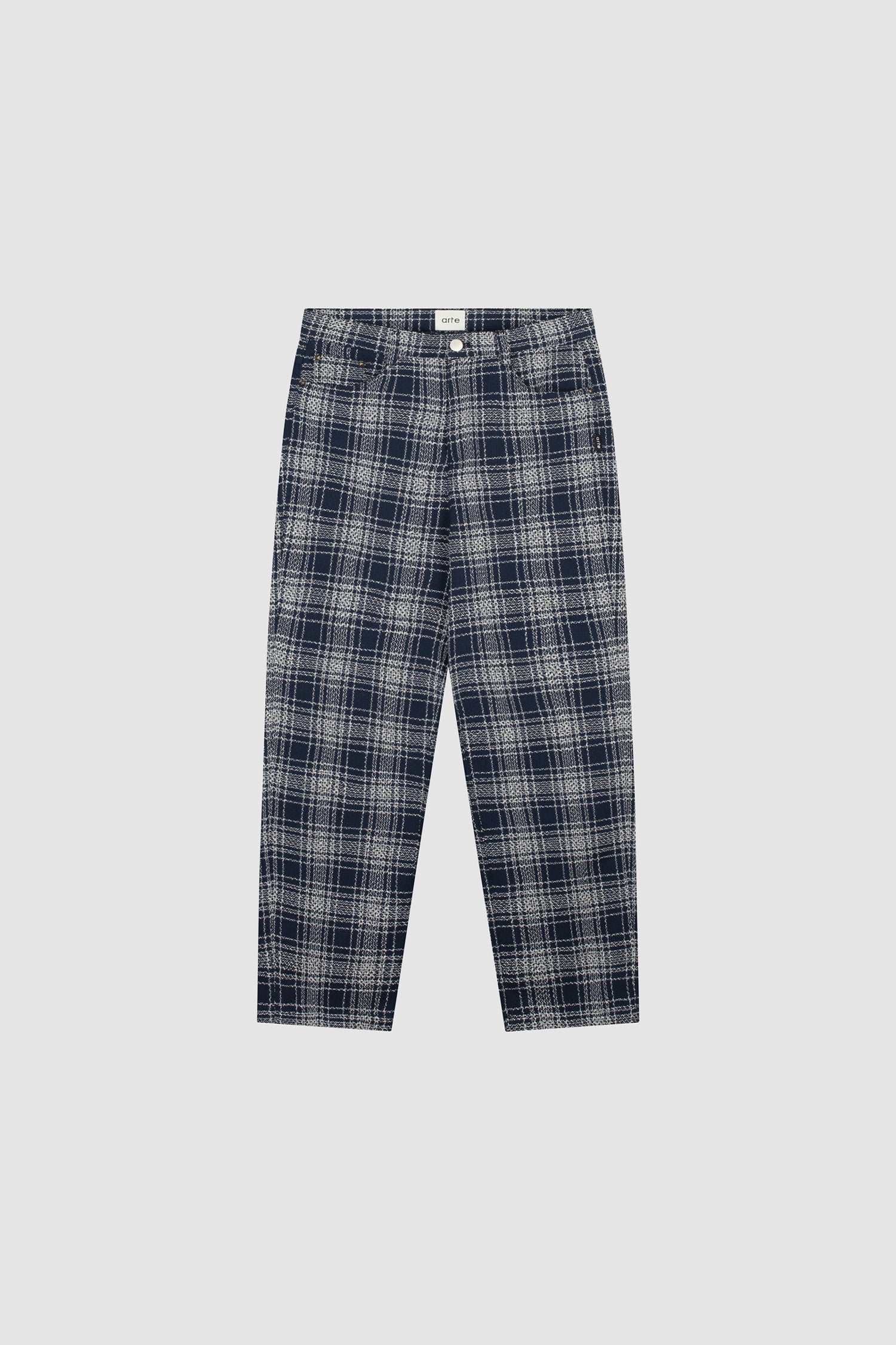 Square Fabric Pants in Plaid, front view