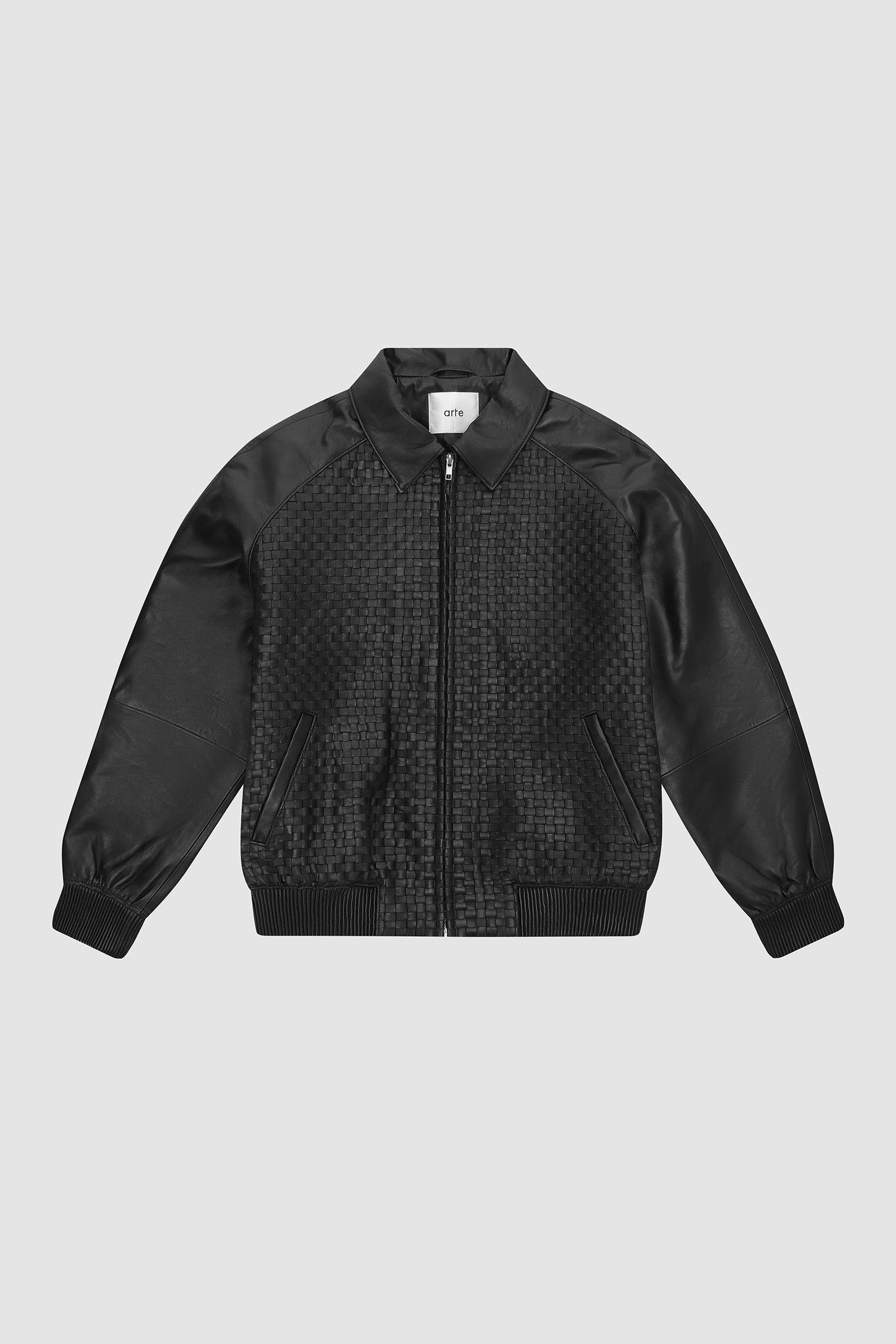 Square Leather Jacket in Black, front view