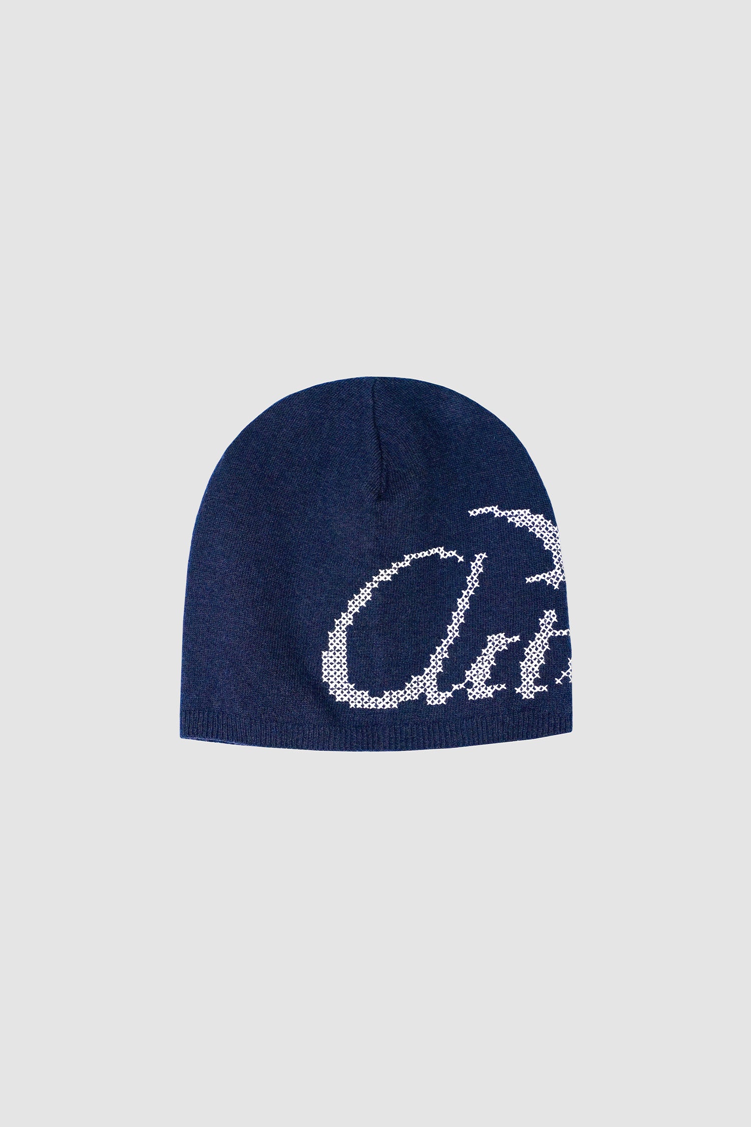 Bird Logo Side Beanie in Navy, front view